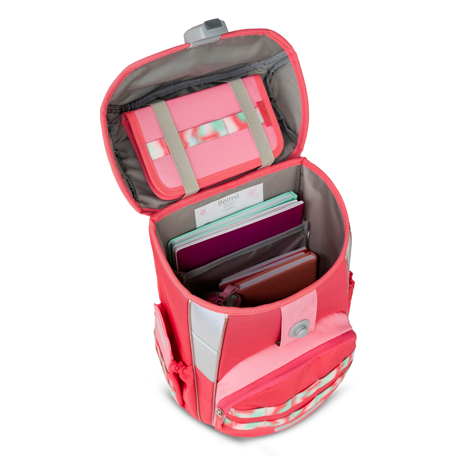 Padded back support of the Premium Belmil School Bag Set for Girls – Maxi Plus Aurora schoolbag set 6 pcs ensuring healthy weight distribution.