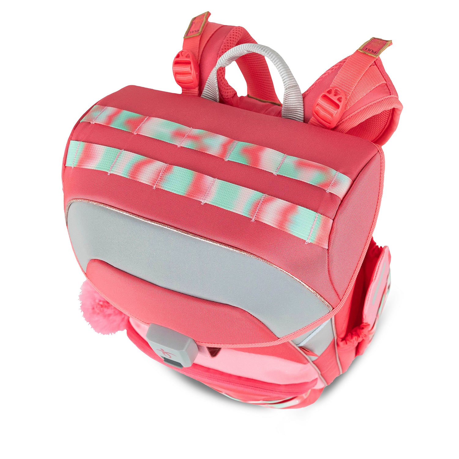 Overview of the six-piece accessories included in the Premium Belmil School Bag Set for Girls – Maxi Plus Aurora schoolbag set 6 pcs consisting of bags and pencil cases.