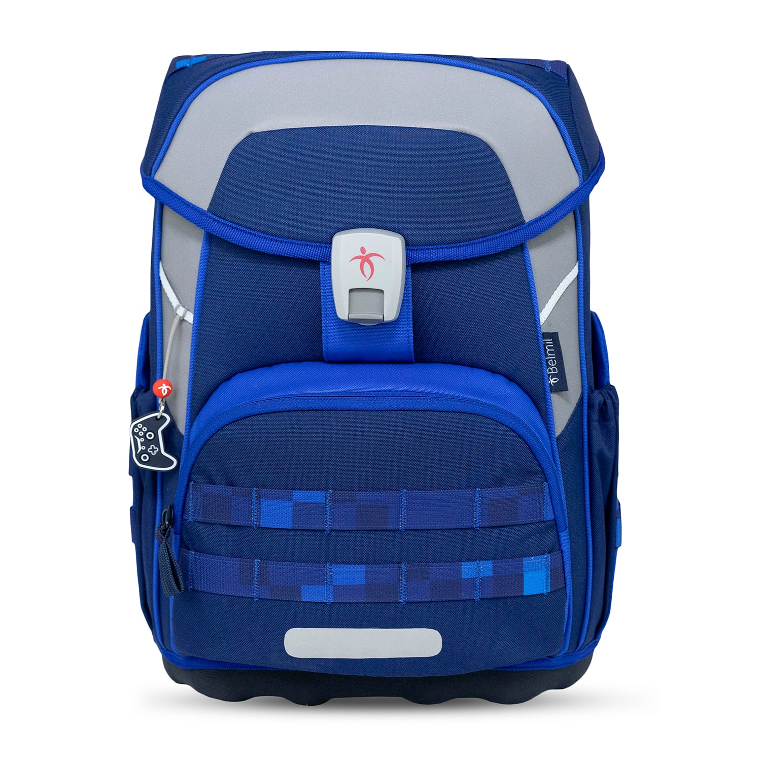 Premium Belmil School Bag Set for Boys – Maxi Plus Pixel Storm schoolbag set 6 pcs featuring the German Fidlock magnetic buckle for easy use.