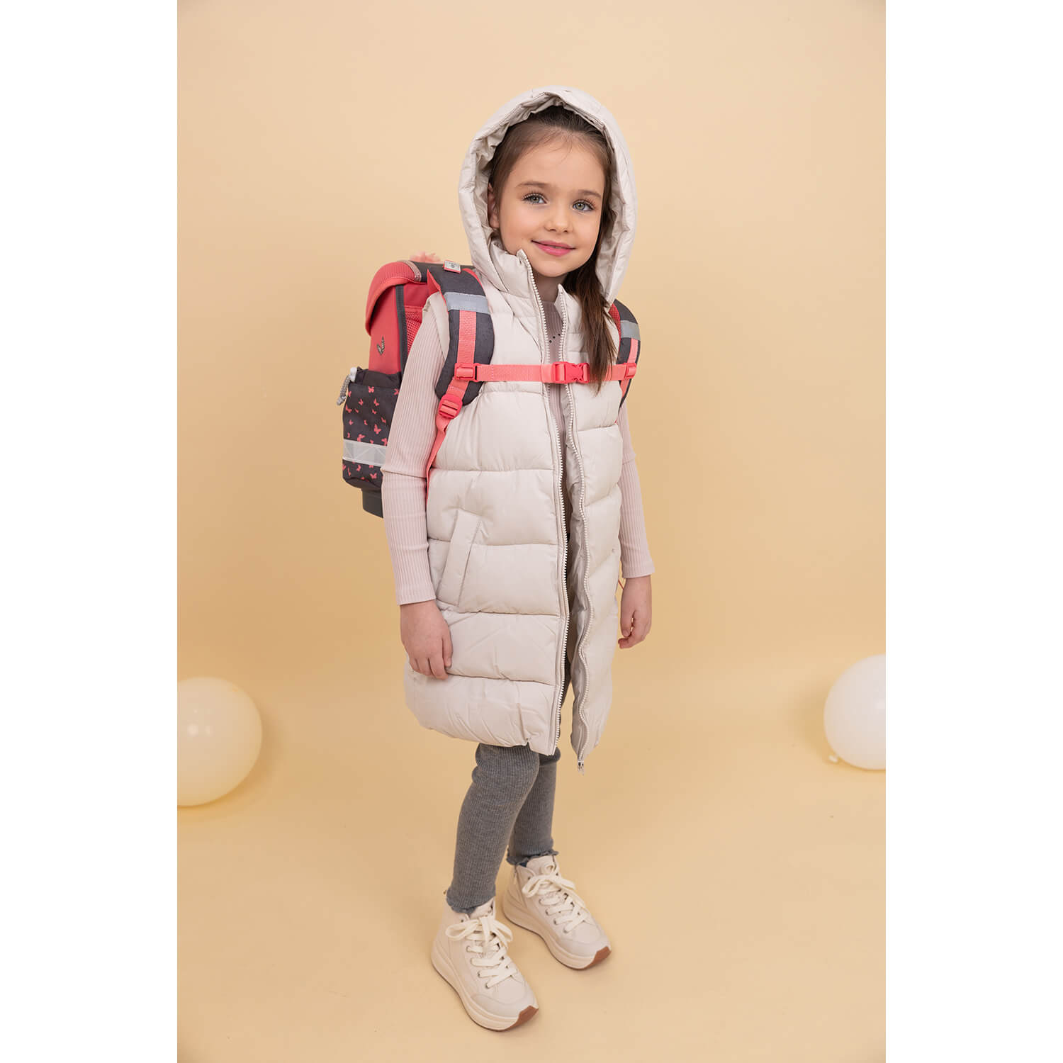 Full view of the Ergonomic School Bag Set for Girls – Belmil Classy Little Bunnies (4 pcs) with multiple compartments and side pockets for organization.