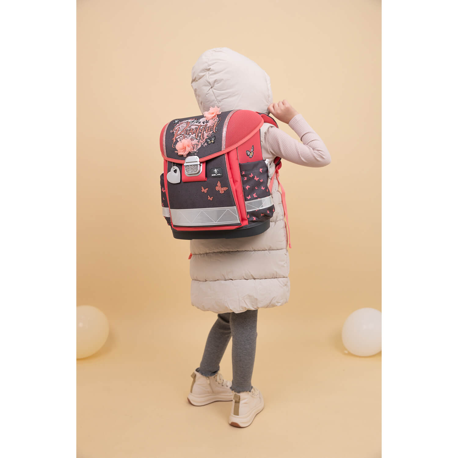 Close-up of the ergonomic design details of the Ergonomic School Bag Set for Girls – Belmil Classy Bloomy Blossom (4 pcs) with padded straps.