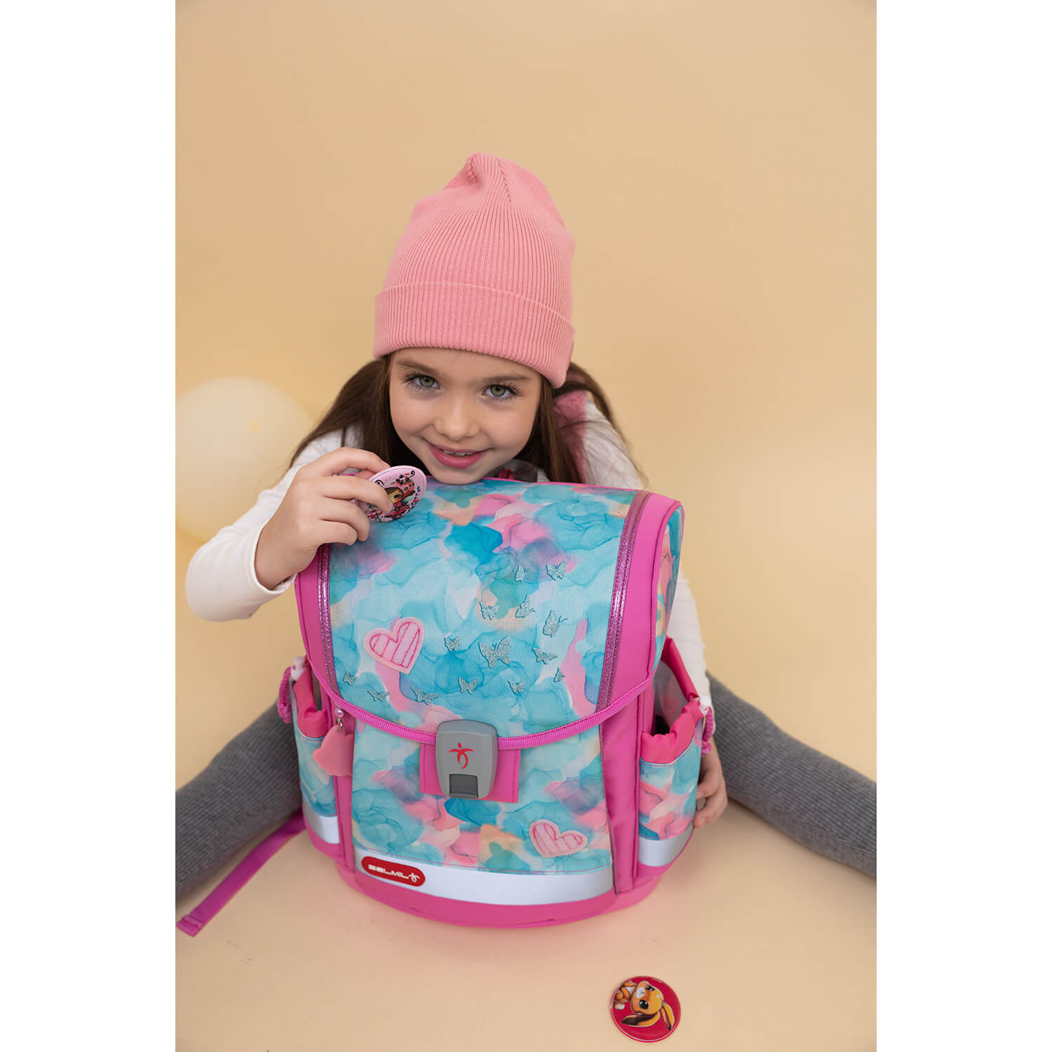Included items of the Belmil Classy Plus Ergonomic School Bag Set for Girls “Aqua Rose” Design + Unicorn Raincoat – 6-Piece Back-Friendly Starter Set, featuring gym bag and pencil case.