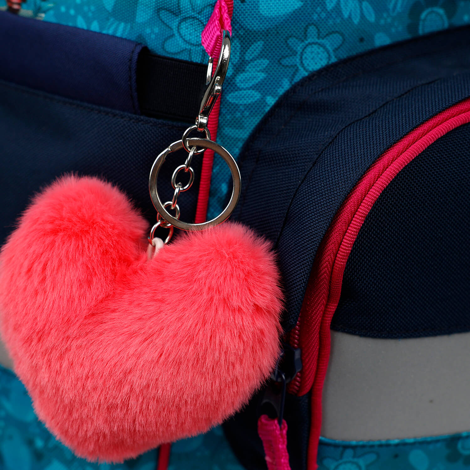 Keychain Heart Hot Pink Fluffy