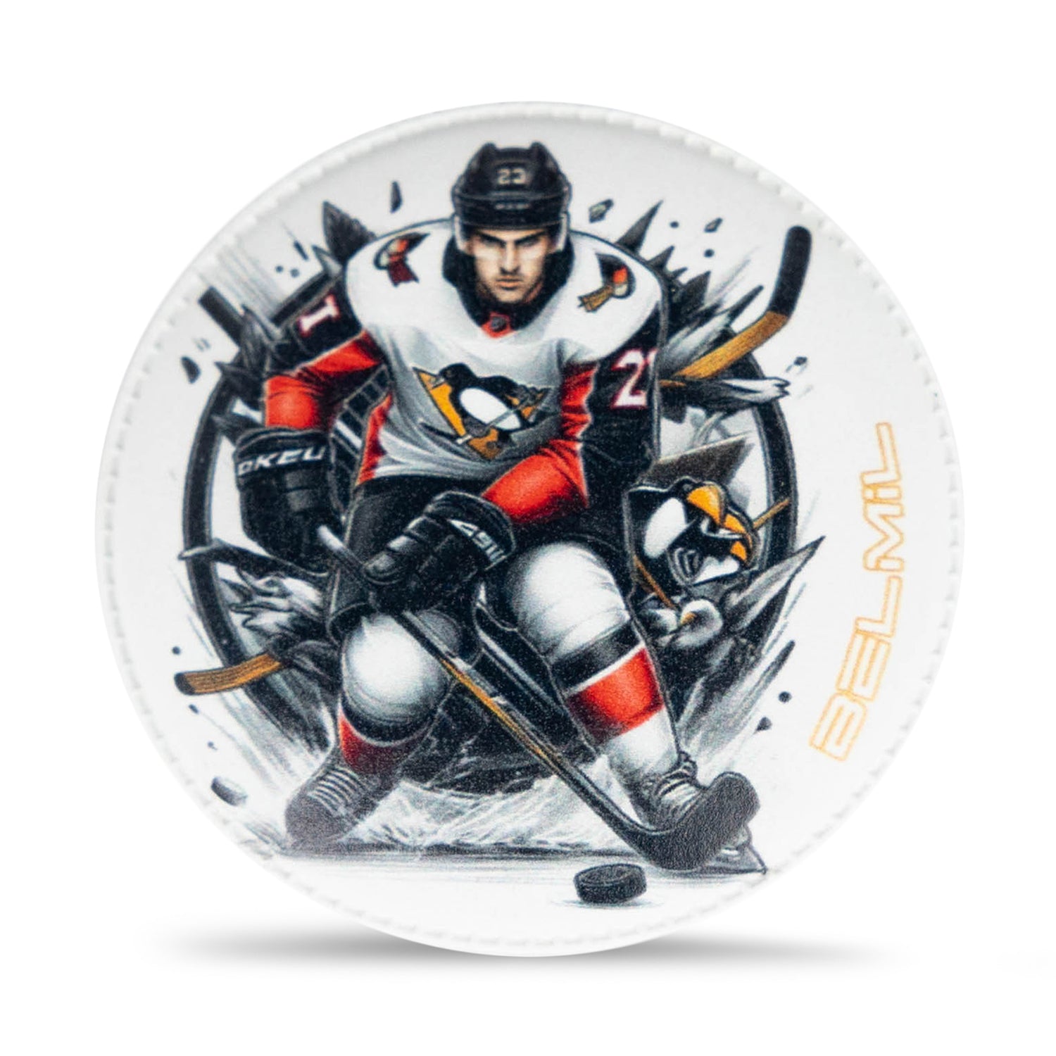 Belmil Patch Set – 3-Piece Velcro Patches 'I Love Hockey' showcased in a fun arrangement on a bag.