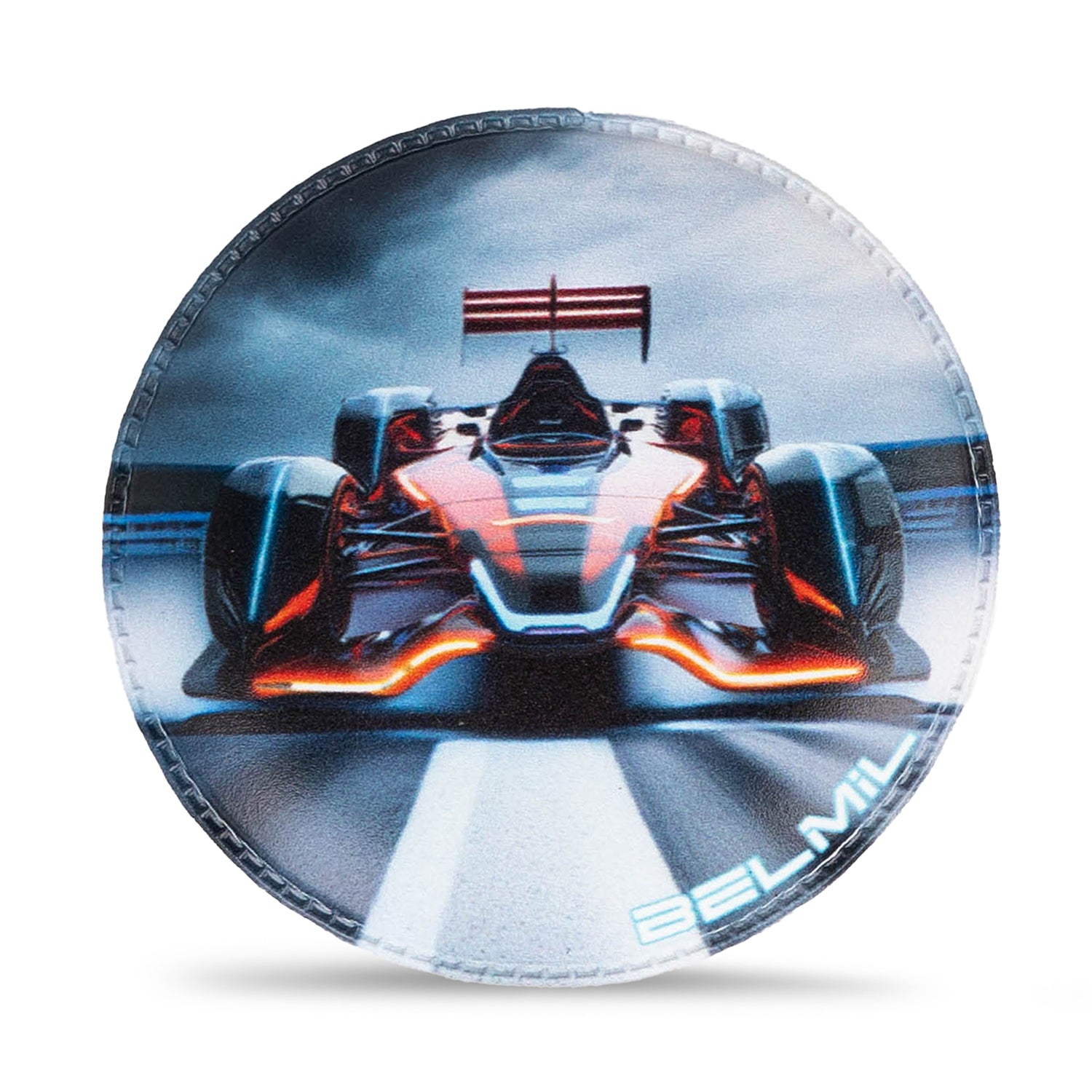 Belmil Patch Set – 3-Piece Velcro Patches "Orange Car" includes a detailed view of the self-adhesive Velcro backing for easy attachment and repositioning.