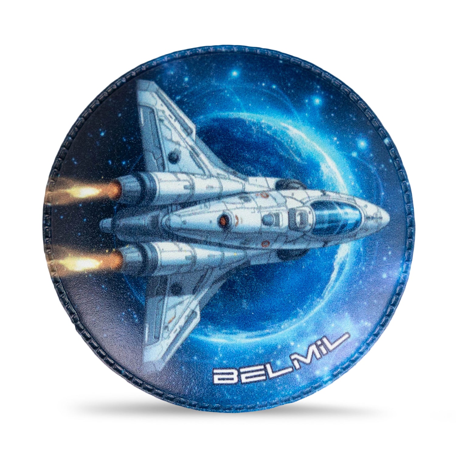 The complete Belmil Patch Set – 3-Piece Velcro Patches 'Space Magic' displayed on a backpack for added style.