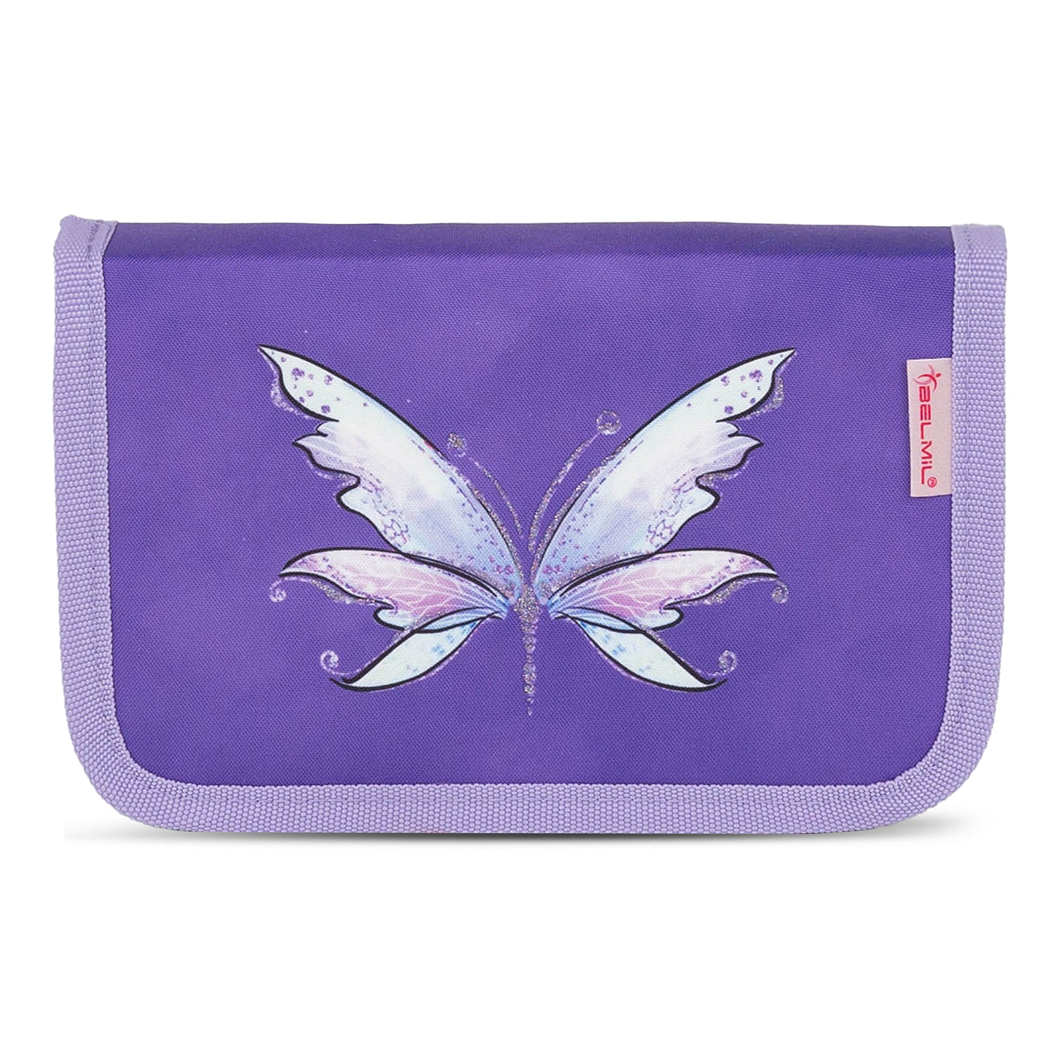 Complete Ergonomic School Bag Set for Girls – Belmil Mini-Fit Starlight Wings (4 pcs) shown with a drawstring gym bag and pencil case.
