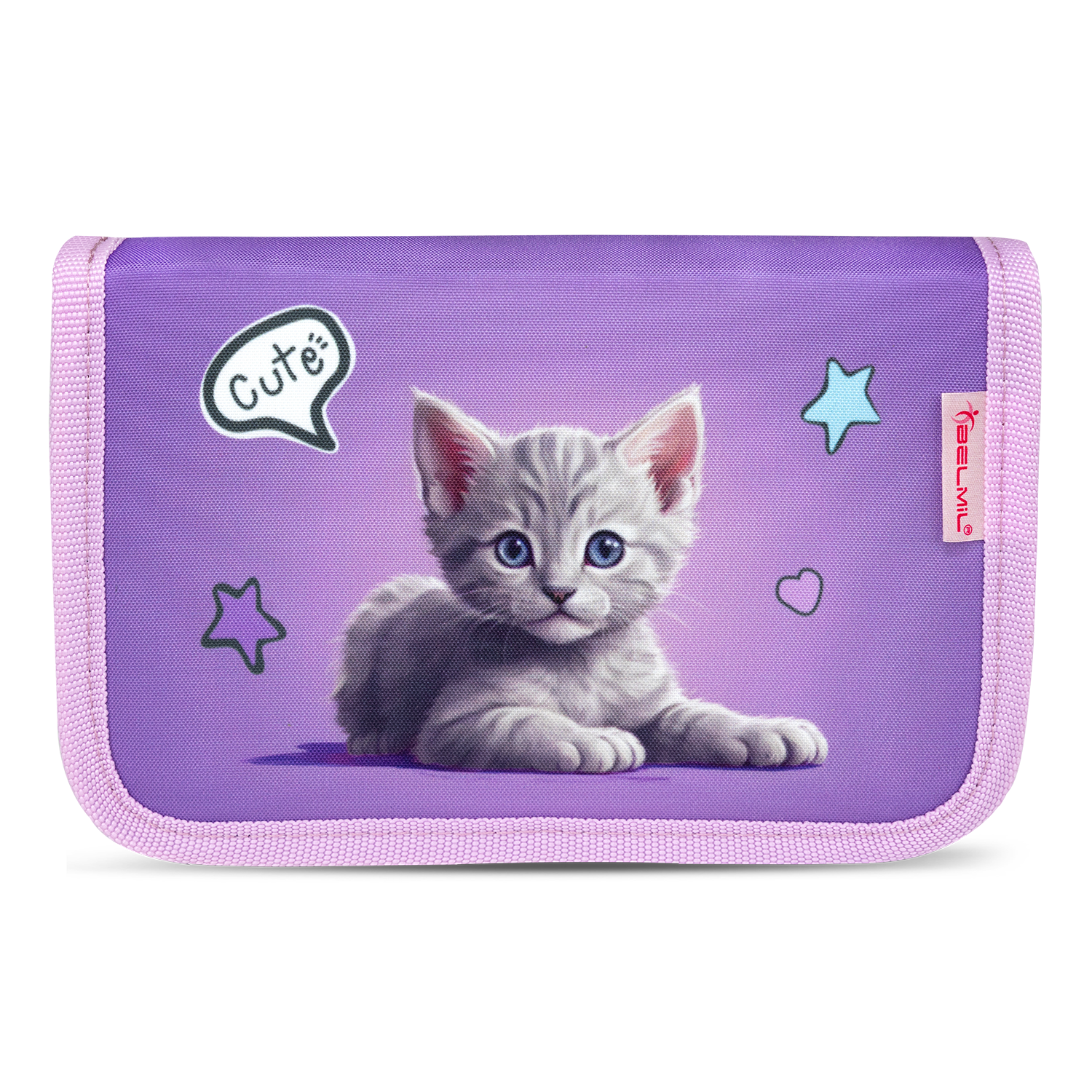 The Belmil Classy Ergonomic School Bag Set for Girls includes a playful kitten-themed backpack, demonstrating comfort and style for young girls.