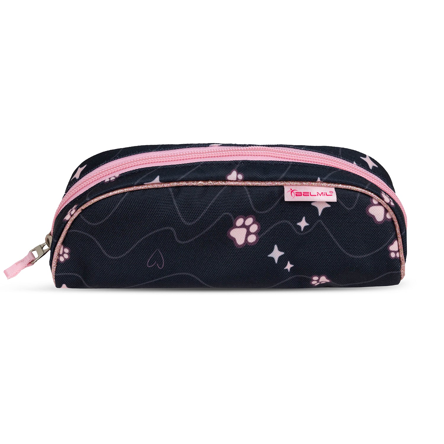 Two pencil cases included in the Belmil Classy Ergonomic School Bag Set for Girls 'Cute Kitten' design, designed for organized school supplies.
