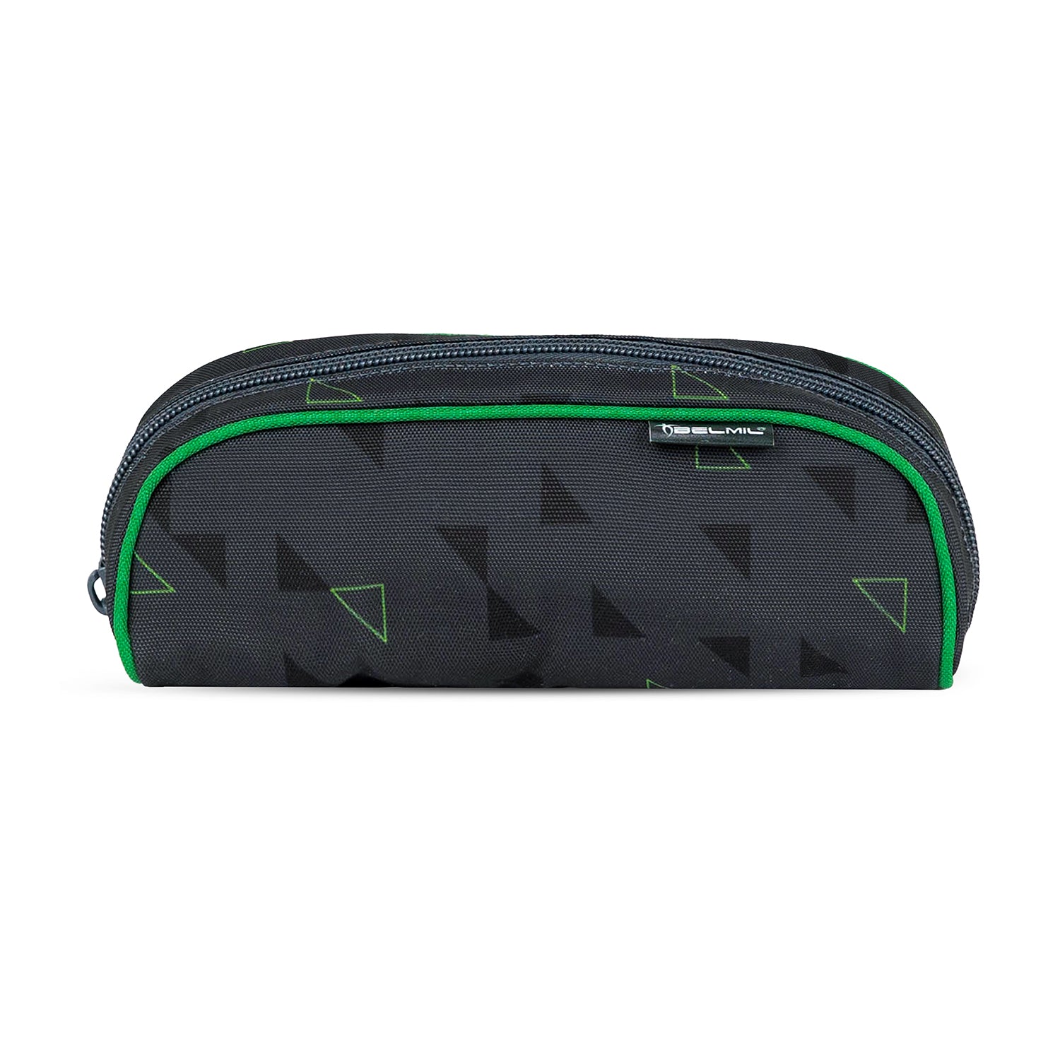 Dynamic triangle patterns on the Belmil Compact Ergonomic School Bag Set “Striker X” Design + Dinosaur Raincoat – 5-Piece Set for Boys.