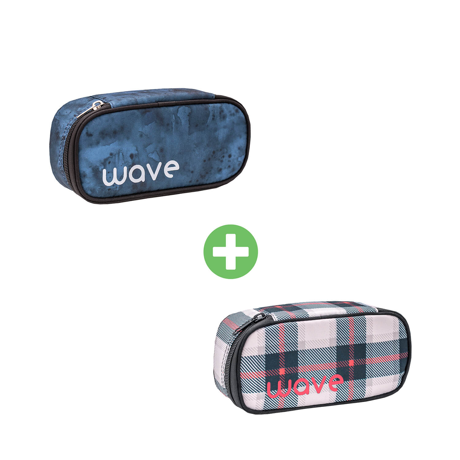 WAVE pencil pouch Gloomy - Grey Red Pattern with GRATIS pencil pouch