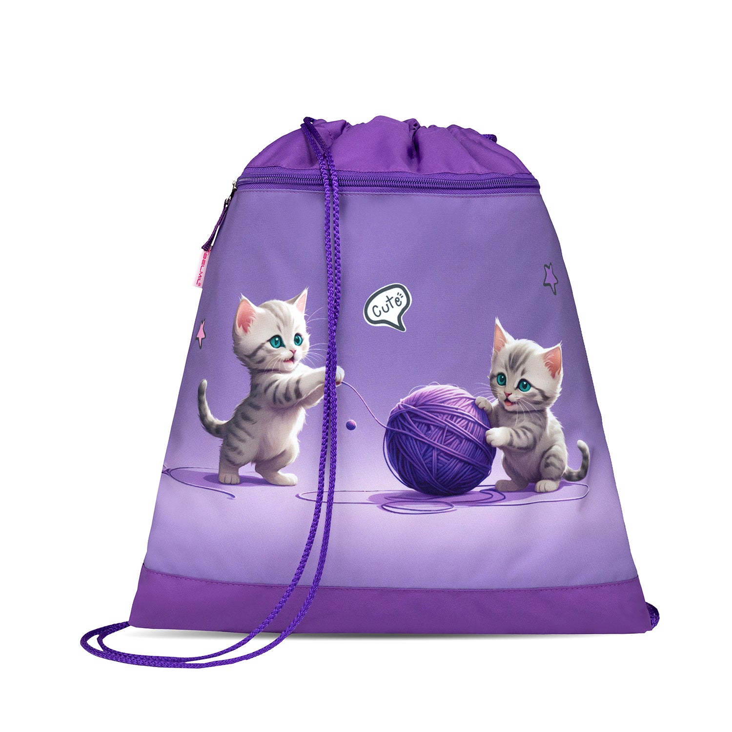 A cheerful design of the Belmil Classy Ergonomic School Bag Set for Girls “Little Kittens” Design + Unicorn Raincoat – 5-Piece Back-to-School Bundle perfect for kids.