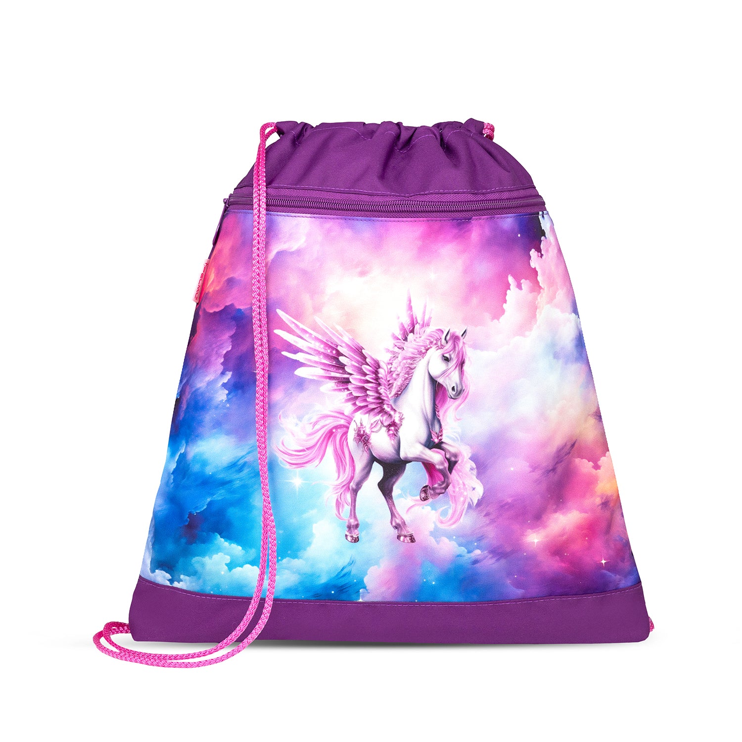 Belmil Classy Ergonomic School Bag Set for Girls “Pegasus” Design + Unicorn Raincoat – 5-Piece Back-to-School Bundle on display with a colorful background, capturing the magical and adventurous spirit of the set.