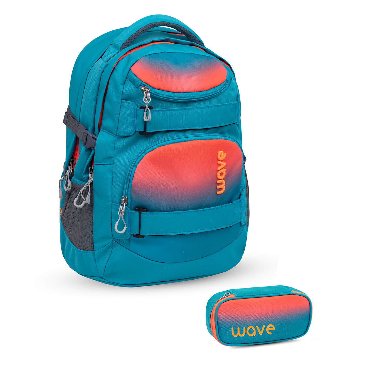 Wave Infinity Ombre Neon Orange And Bluebird school backpack Set 2 Pcs