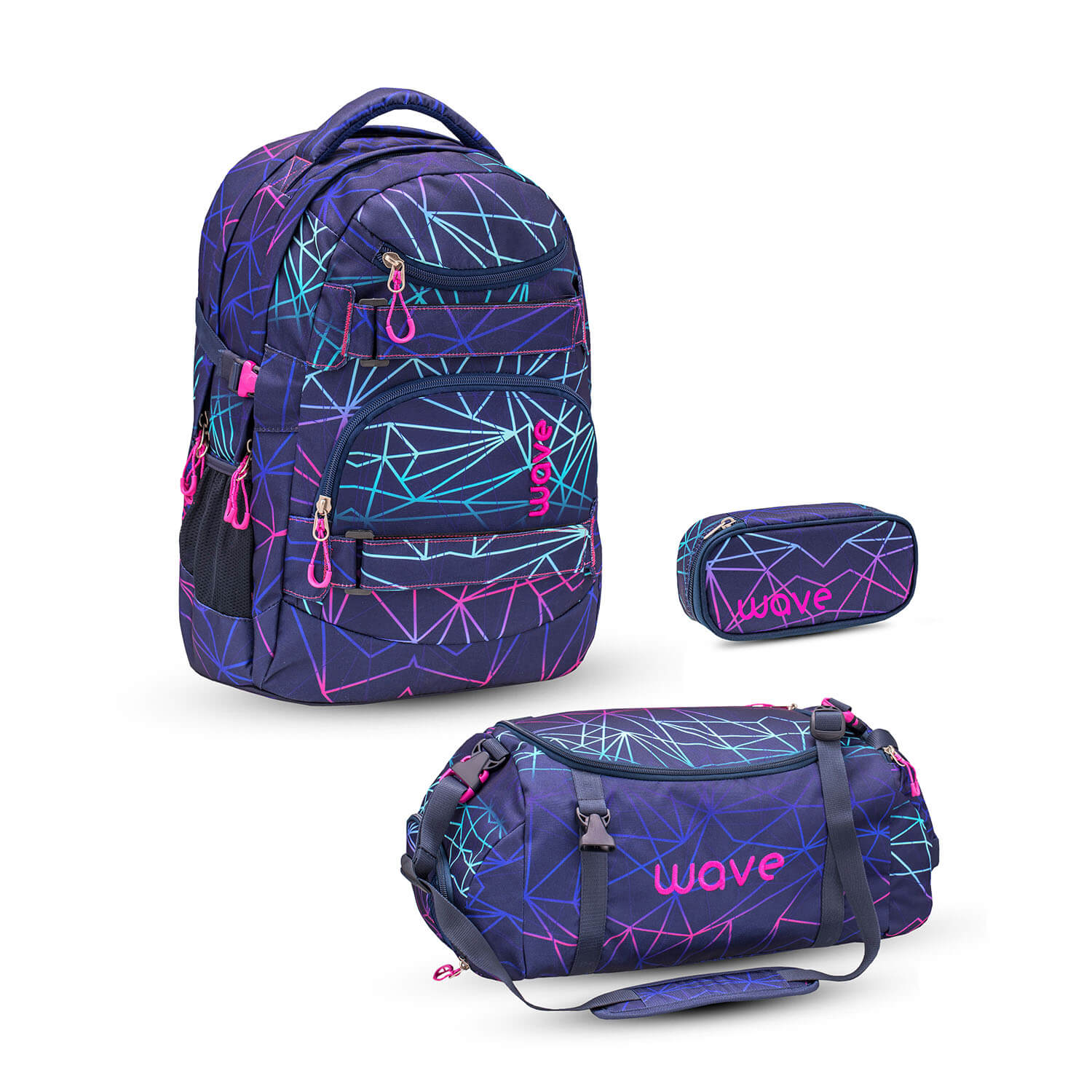 Wave Infinity Stripes Purple school backpack Set 3 Pcs