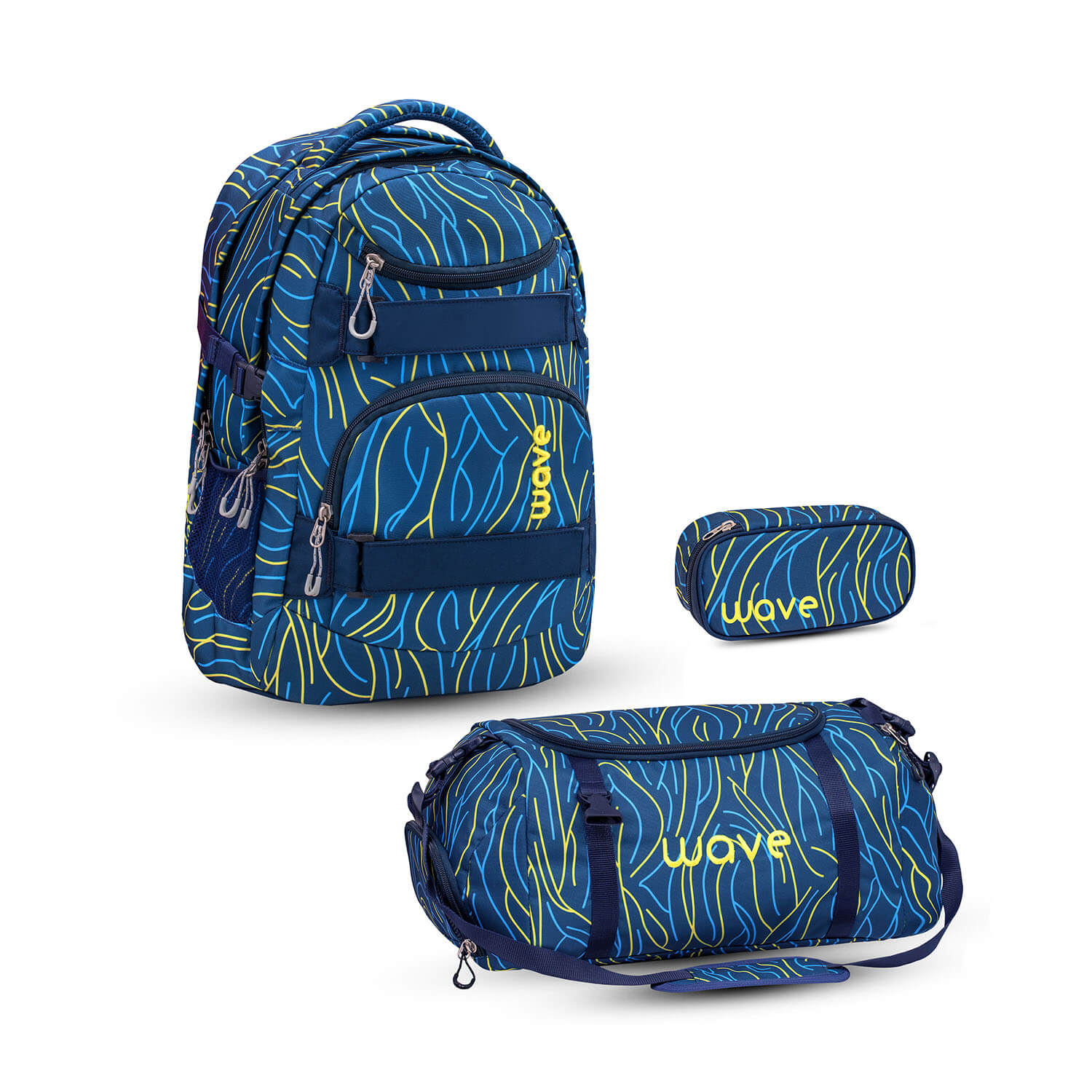 Wave Infinity Yellow Lines school backpack Set 3 Pcs