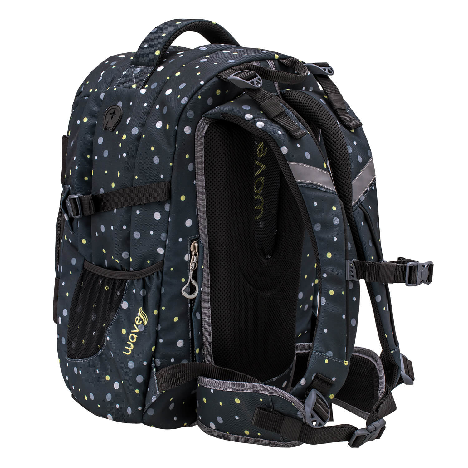 Wave Infinity Black And Yellow Dots Schulrucksack