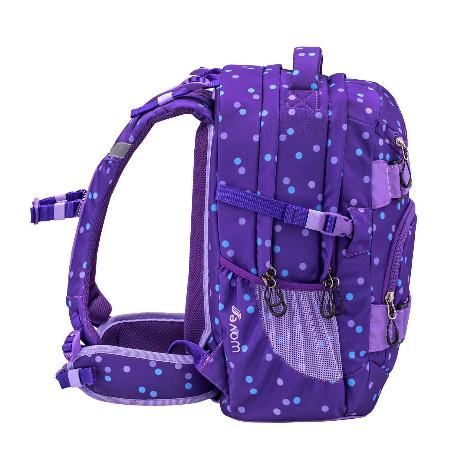 Wave Infinity Purple Dots Schulrucksack mit zwei GRATIS Schlamperbox