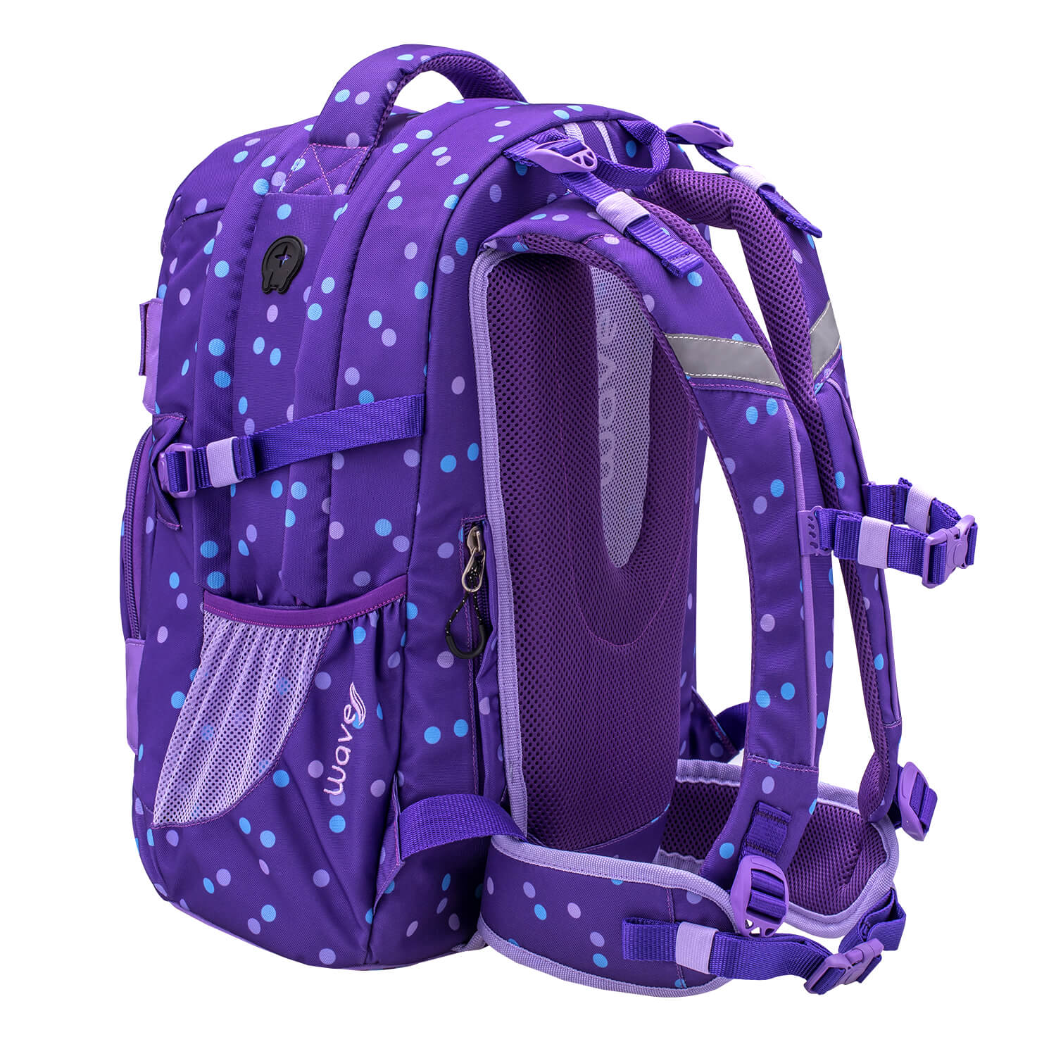 Wave Infinity Purple Dots Schulrucksack mit zwei GRATIS Schlamperbox