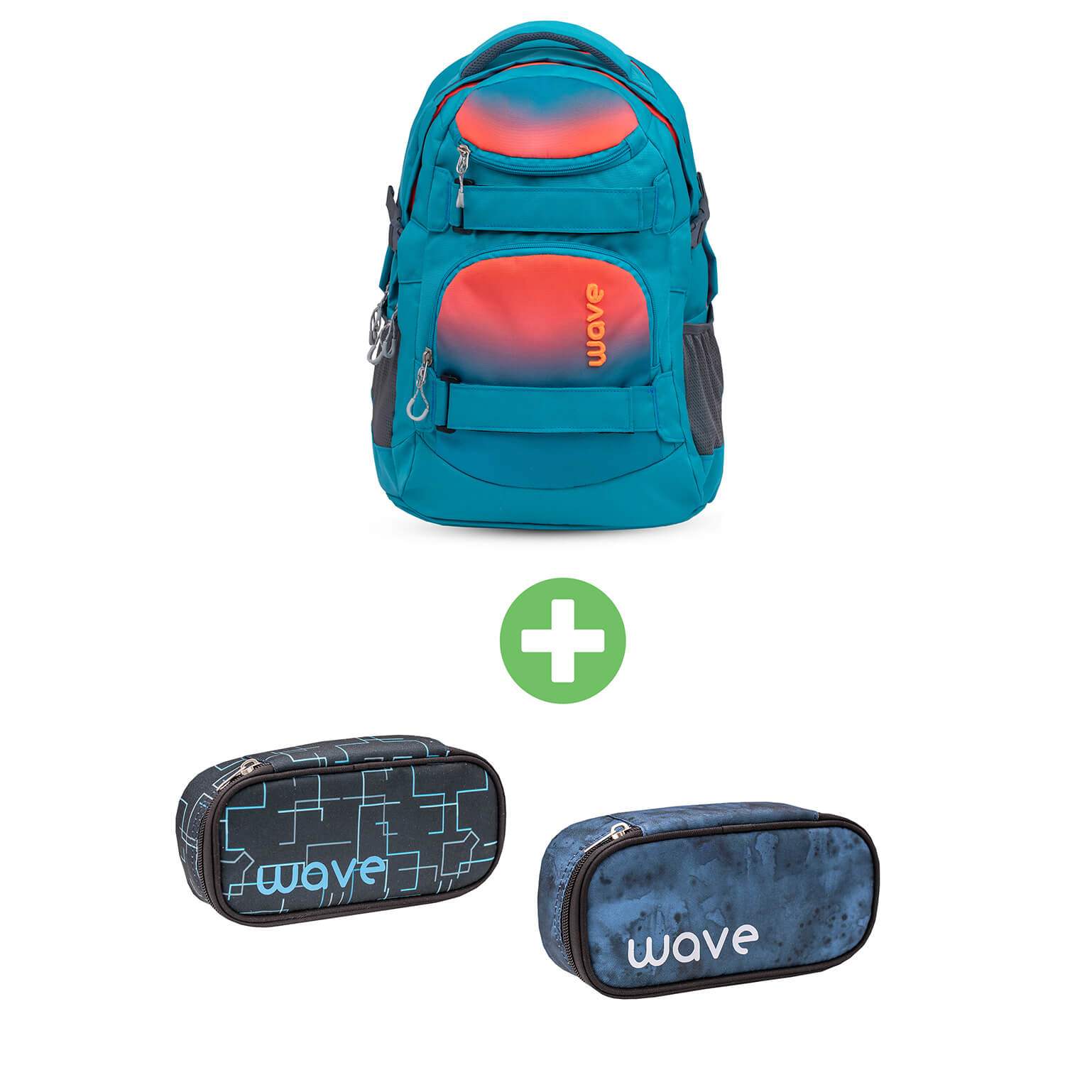 Wave Infinity Ombre Neon Orange And Bluebird school backpack with two GRATIS Pencil Pouch