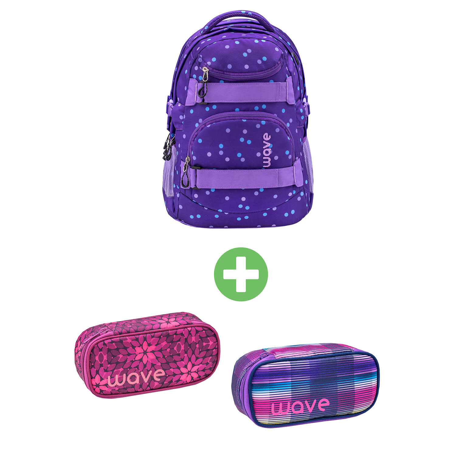 Wave Infinity Purple Dots school backpack with two GRATIS Pencil Pouch