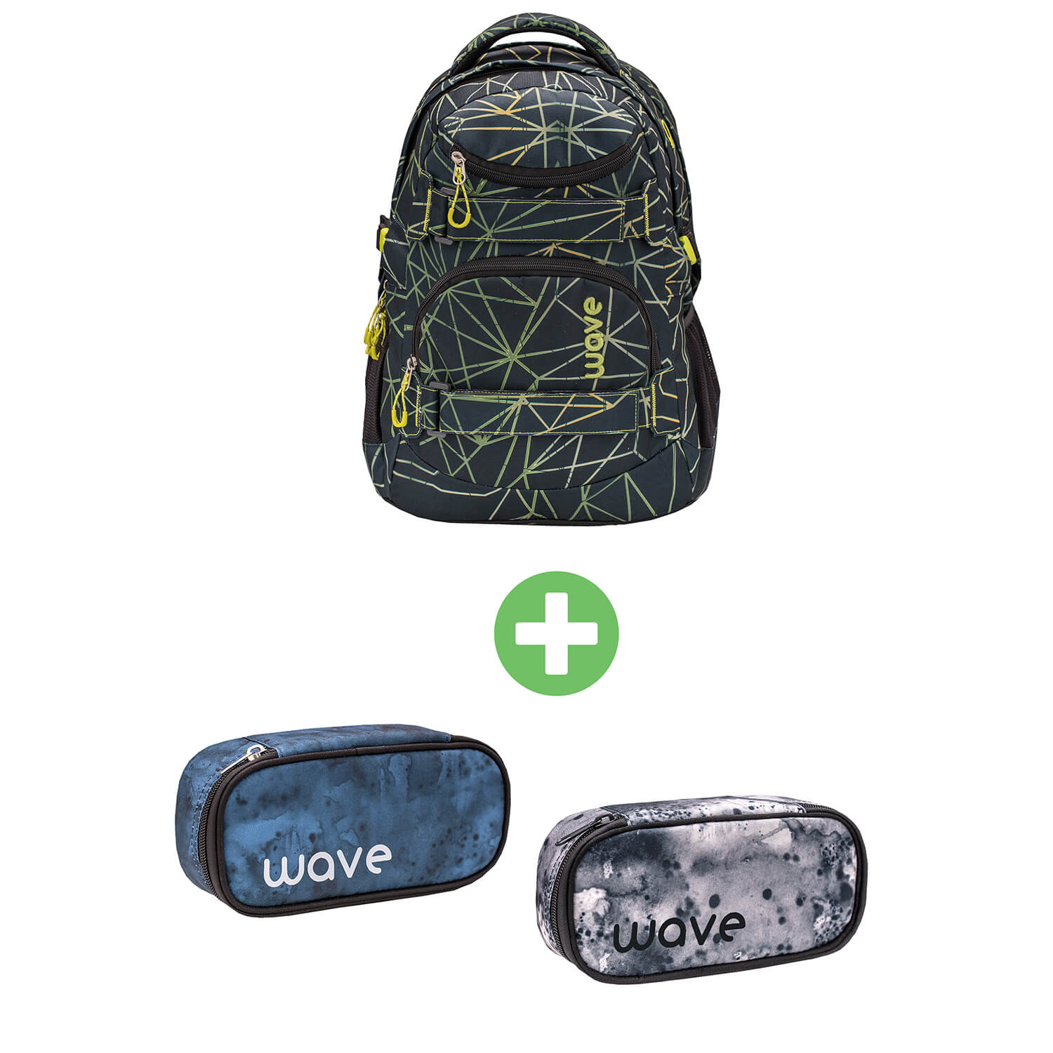 Wave Infinity Stripes Green school backpack with two GRATIS Pencil Pouch