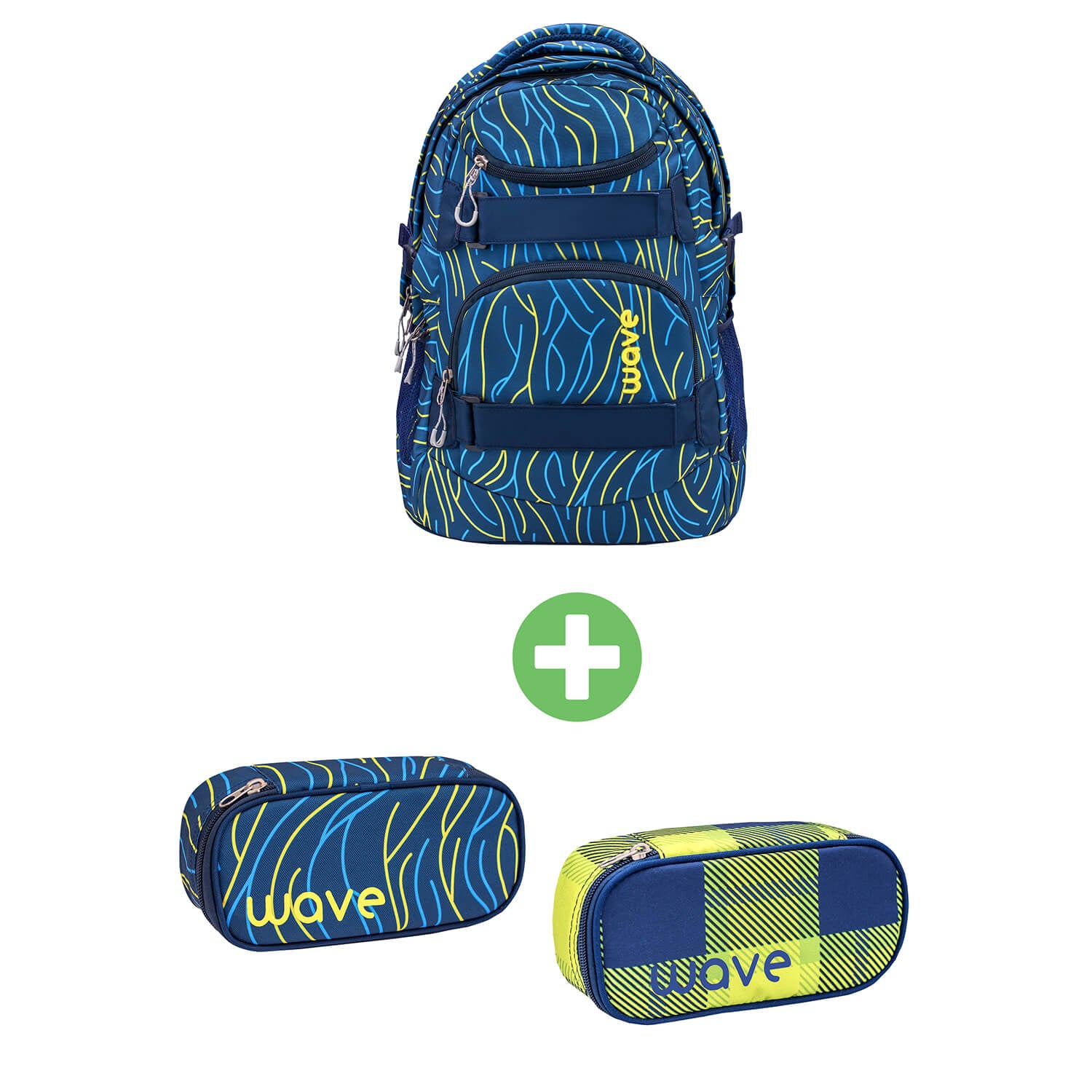 Wave Infinity Yellow Lines school backpack with two GRATIS Pencil Pouch