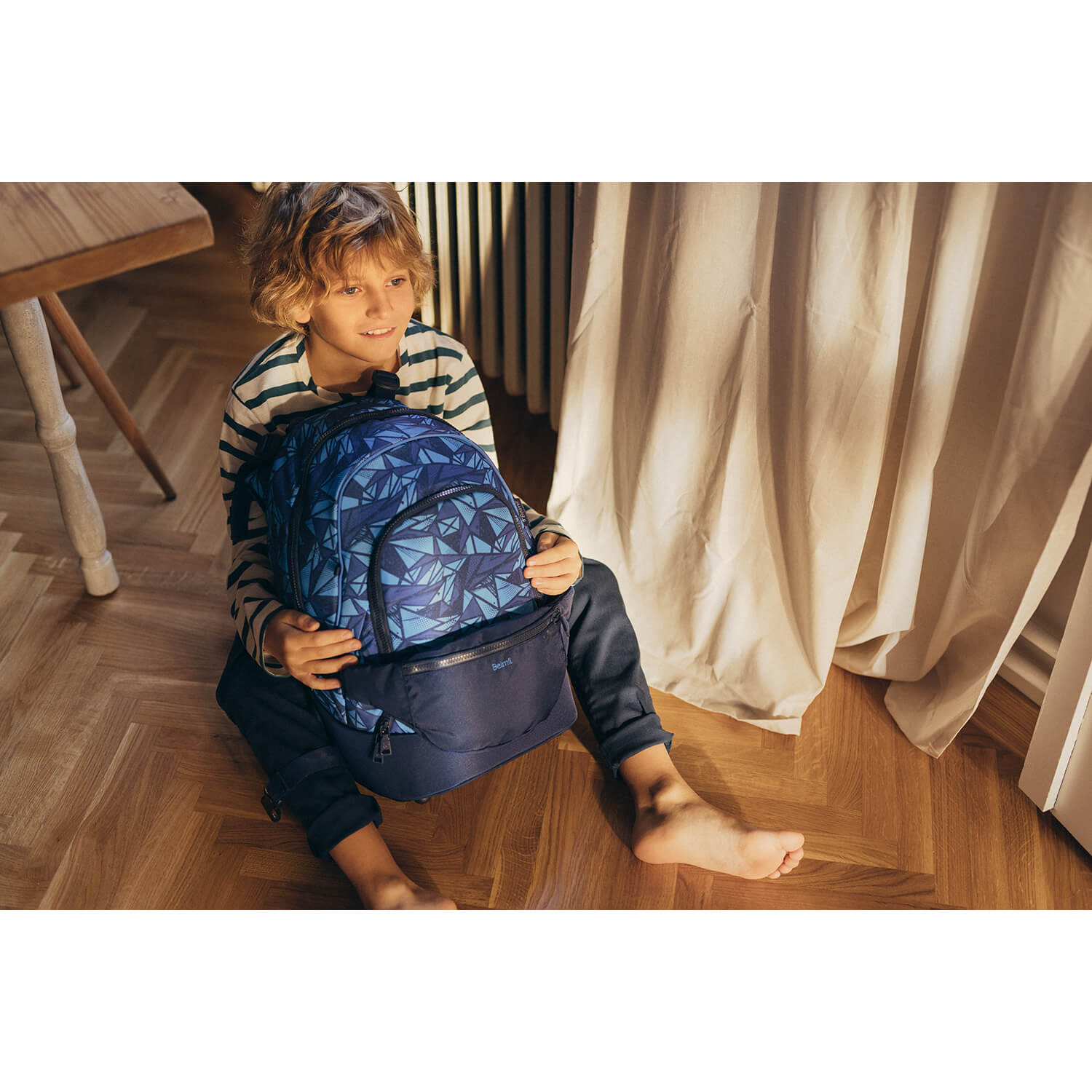 Premium Backpack & Fanny Pack Glacier Blue Schoolbag 2pcs.