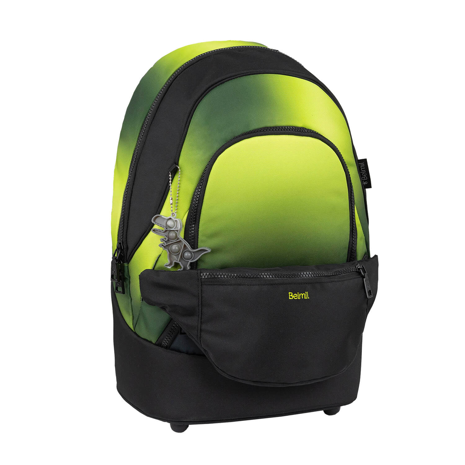 Premium Backpack & Fanny Pack Black Green Schulranzen 2tlg.