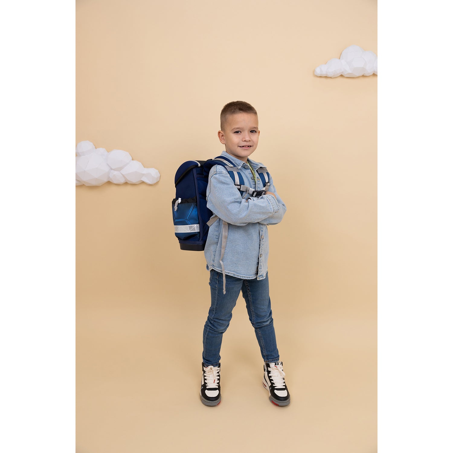 Belmil Classy Ergonomic School Bag Set for Boys “Football 4” Design + Dinosaur Raincoat – 5-Piece Back-to-School Bundle