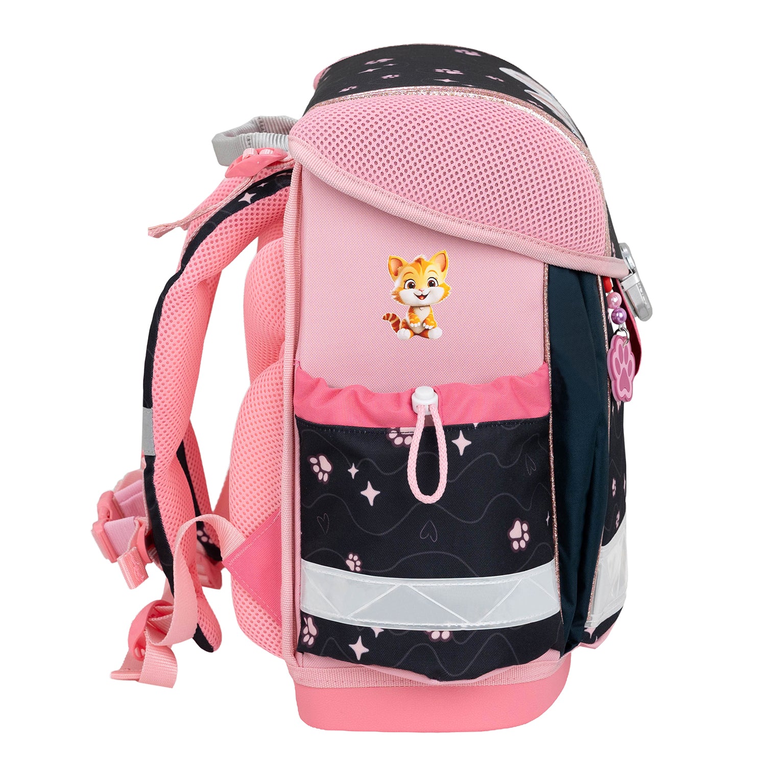 Belmil Classy Ergonomic School Bag Set for Girls “Cute Kitten Pinky” Design + Unicorn Raincoat – 5-Piece Back-to-School Bundle