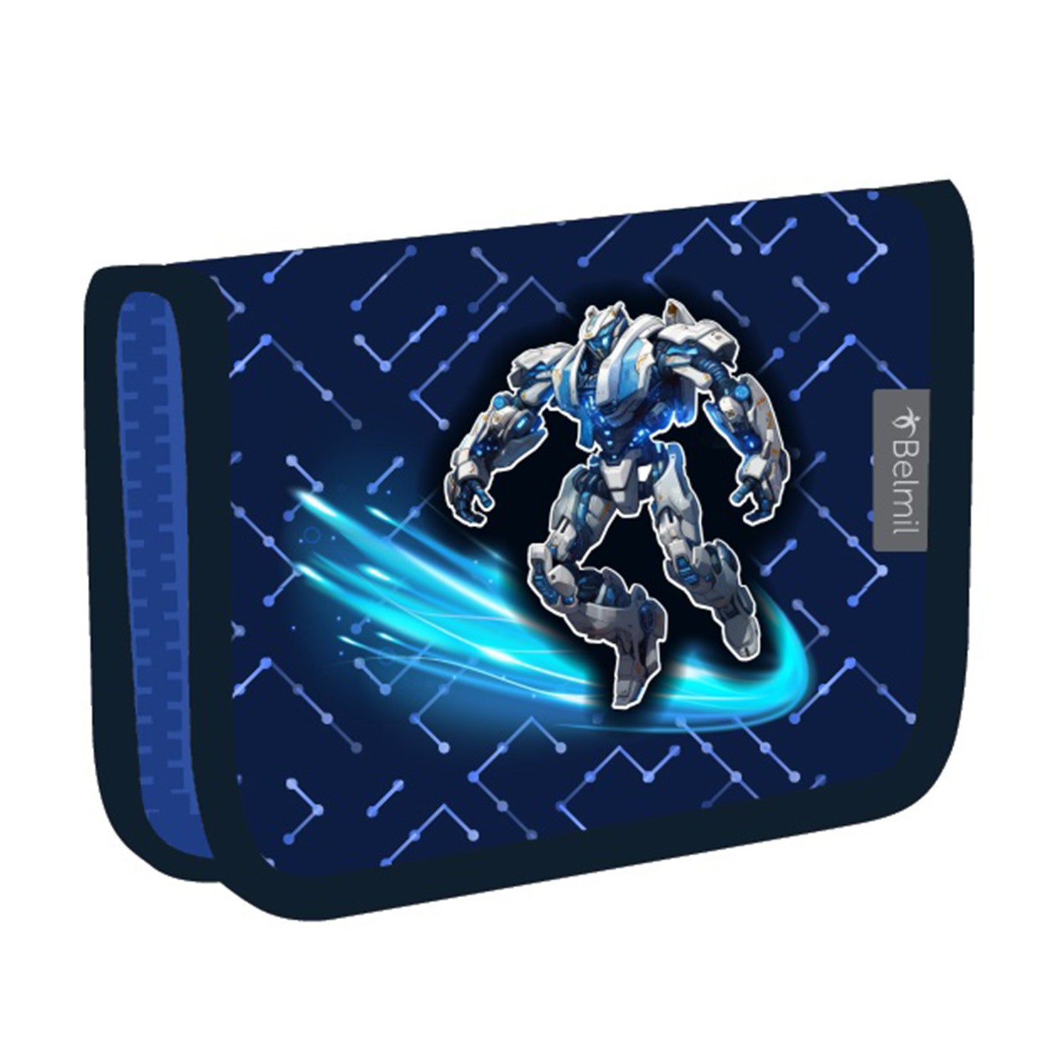 Stylish round pencil case included in the Ergonomic School Bag Set for Boys– Belmil Classy CyberNova (4 pcs) for organization.