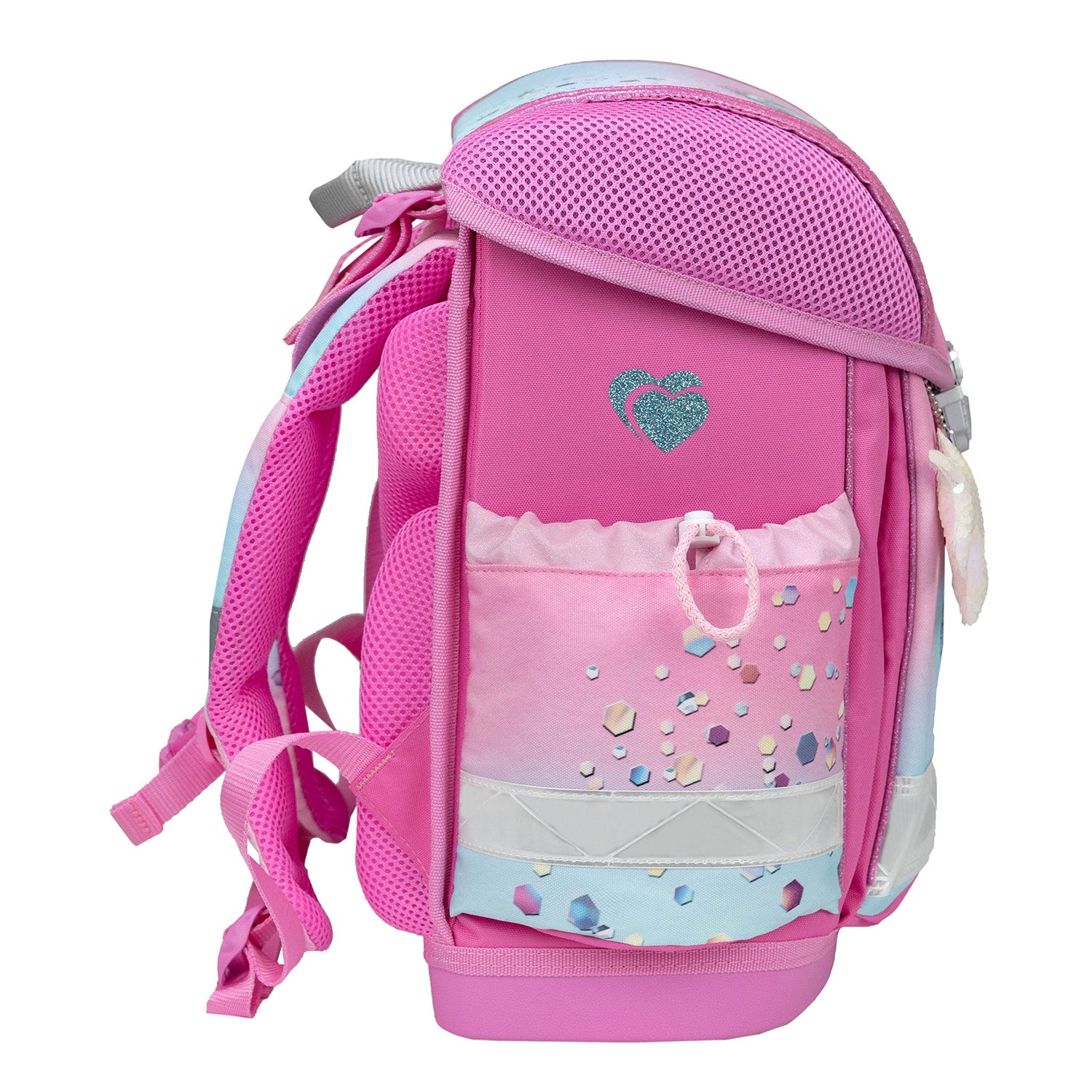 Reflective elements on the Ergonomic School Bag Set for Girls – Belmil Classy Dream Hooves - Pinky (4 pcs) for enhanced safety during school commutes.