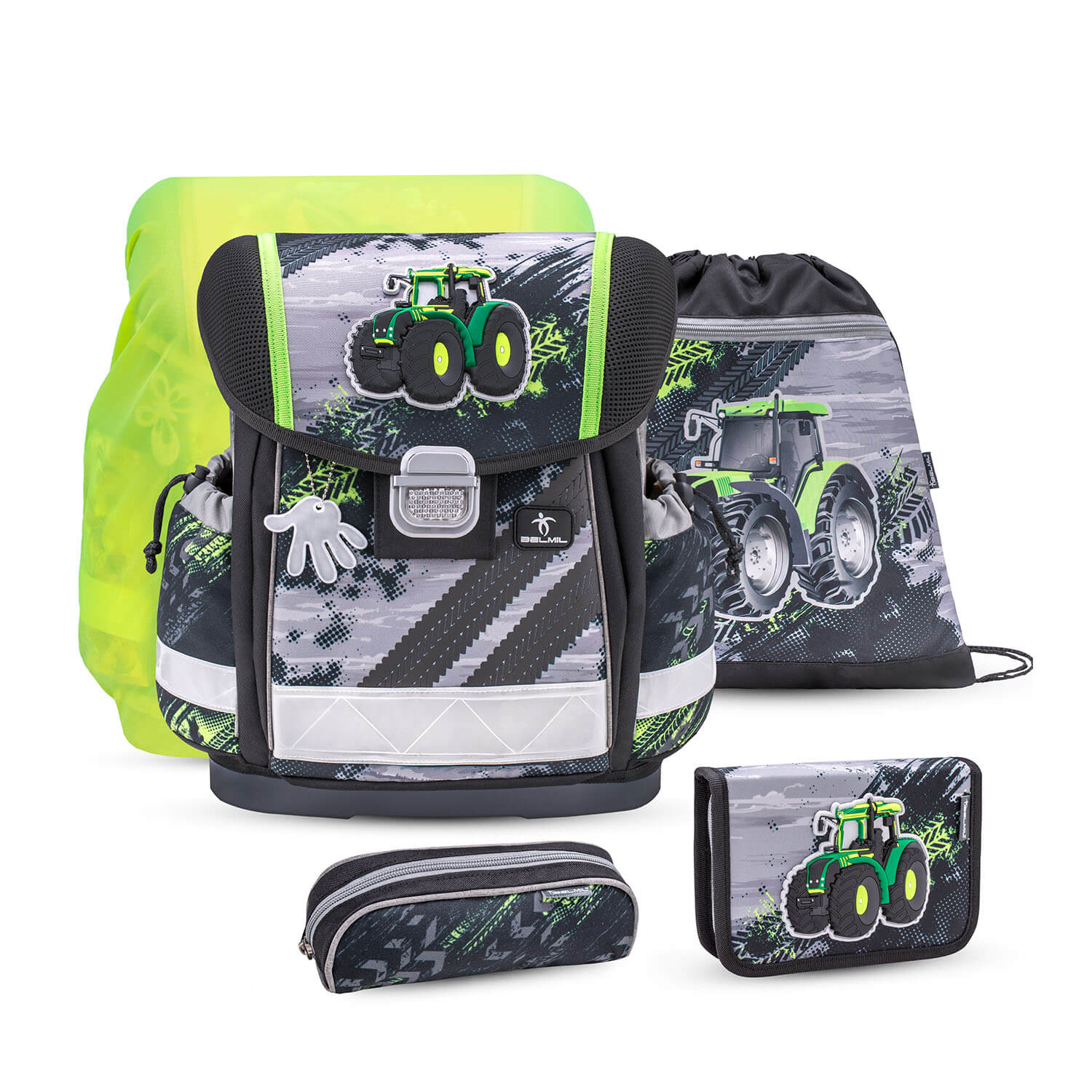 Classy Green Tractor schoolbag set 5 pcs