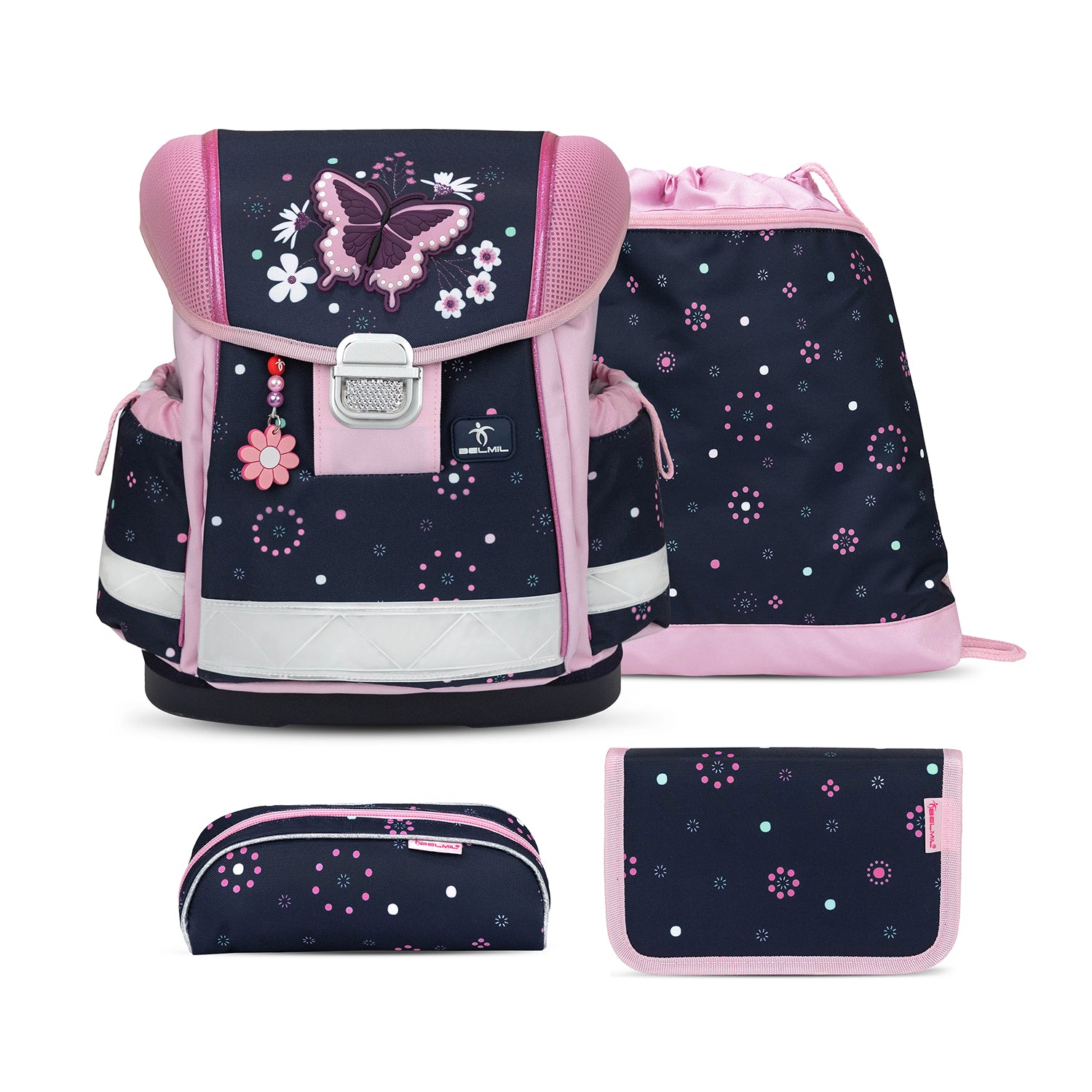 Ergonomic School Bag Set for Girls – Belmil Classy Midnight Butterfly (4 pcs)