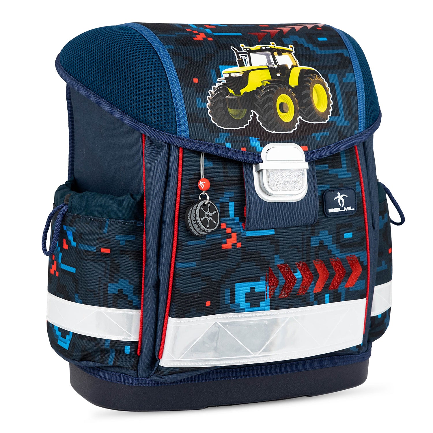 Close-up of Ergonomic School Bag Set for Boys– Belmil Classy PixelTrak (4 pcs) highlighting padded shoulder straps for comfort.