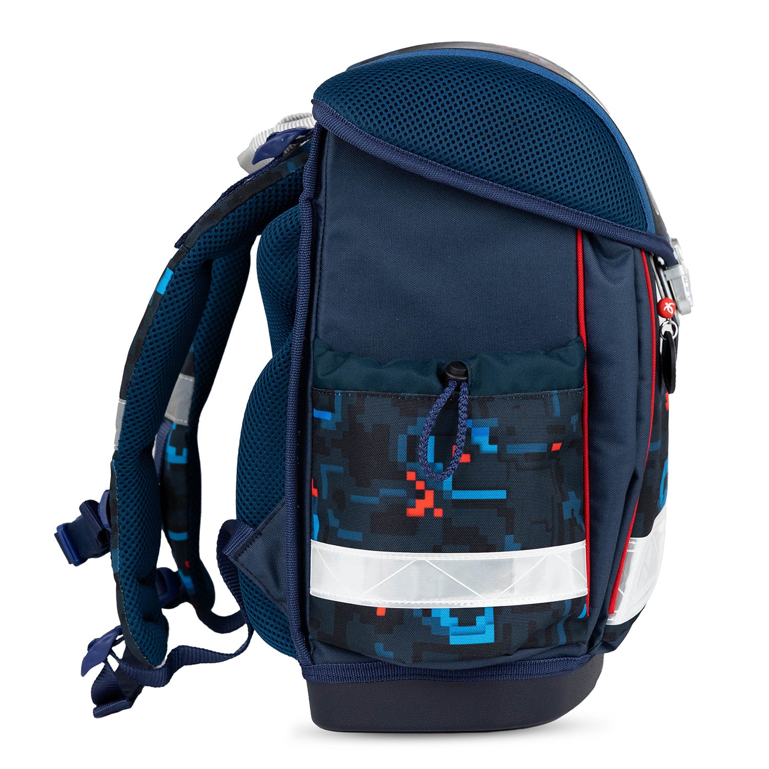 Interior layout and compartments of the Belmil Classy Ergonomic School Bag Set for Boys “PixelTrak” Design + Dinosaur Raincoat – 5-Piece Back-to-School Bundle.