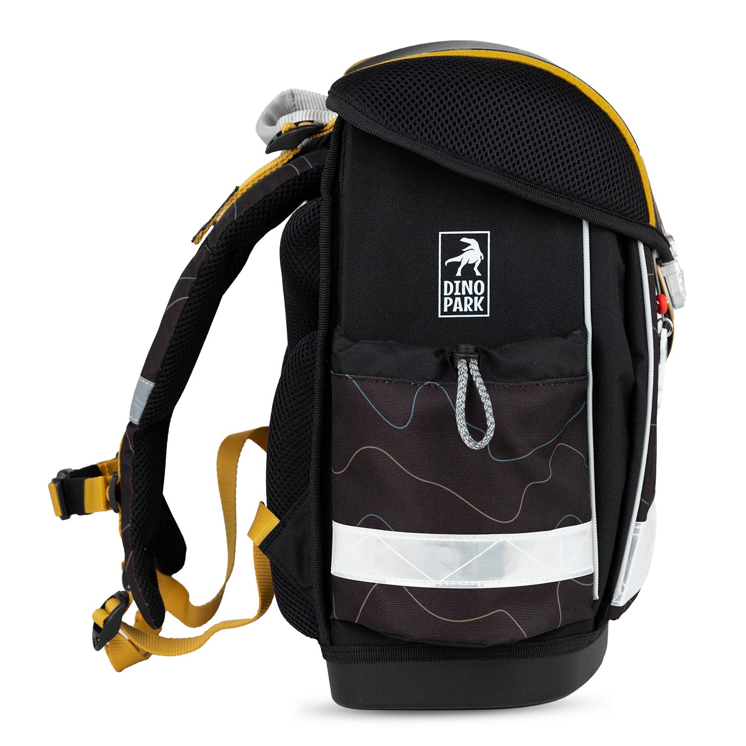 Ergonomic School Bag Set for Boys– Belmil Classy Roar Storm (4 pcs) demonstrating the reflective safety elements.