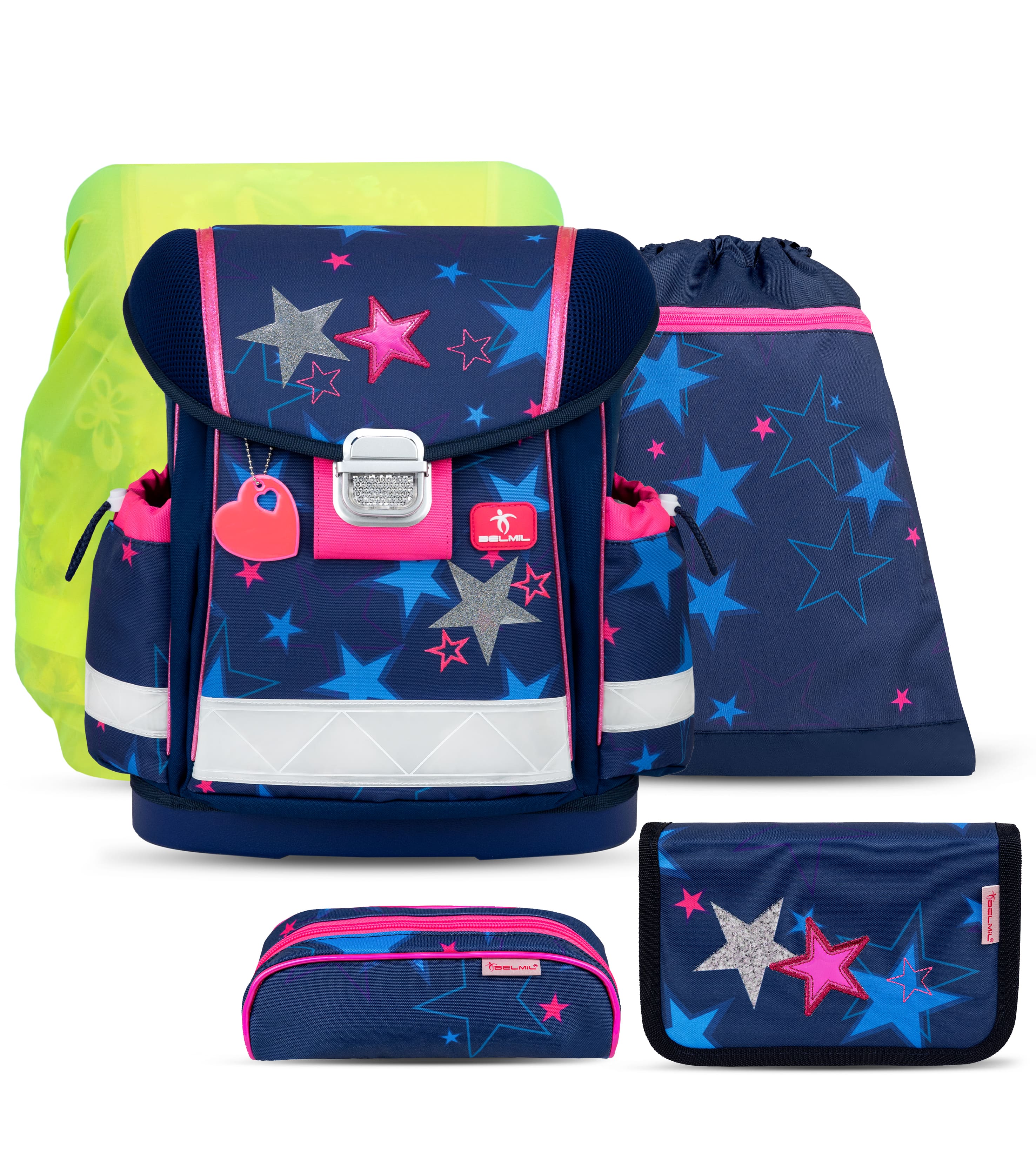 Classy Sparkling Star Schulranzen-Set mit Regenhülle 5 Stück