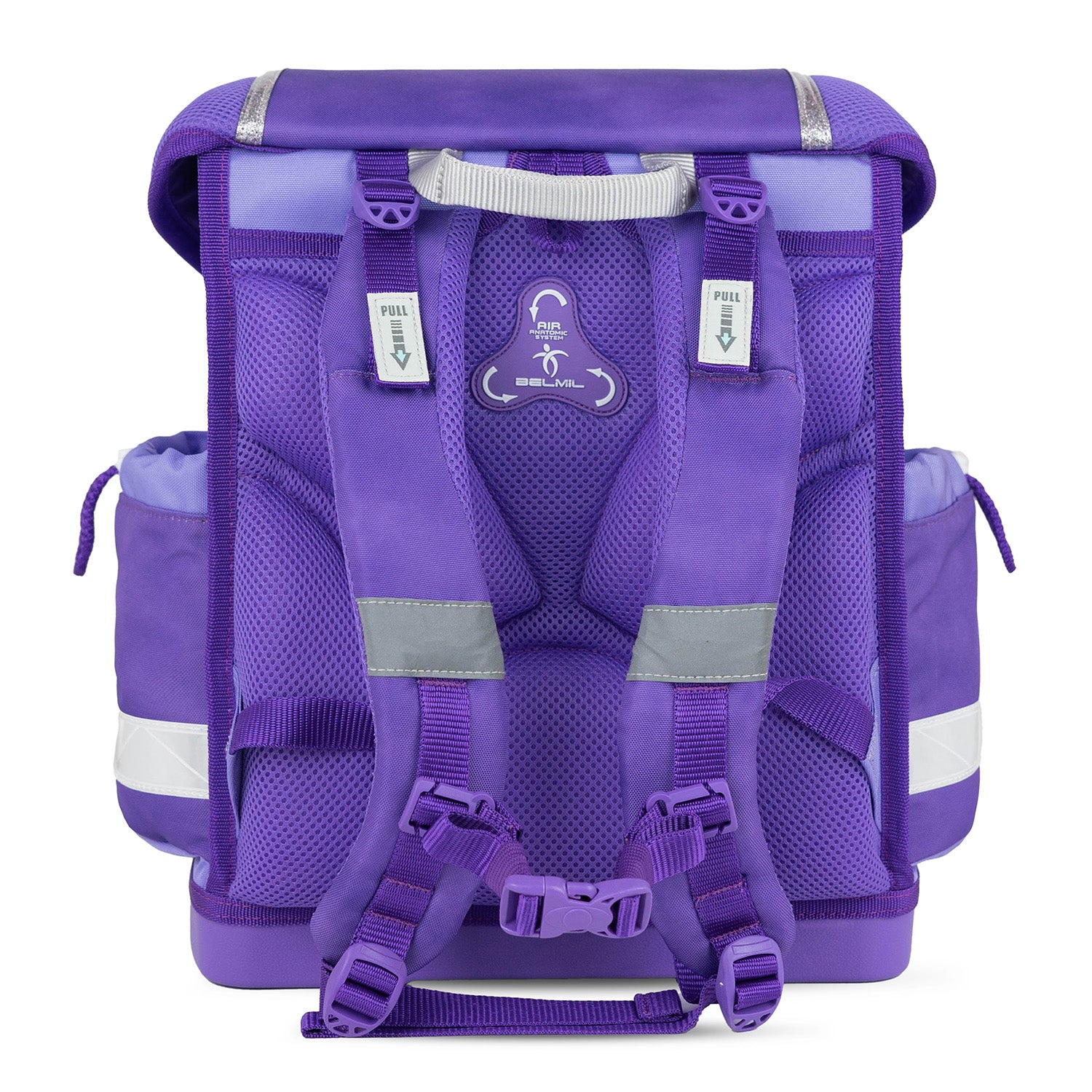Safety elements of the Belmil Classy Ergonomic School Bag Set for Girls “Starlight Wings” Design + Unicorn Raincoat – 4-Piece Back-to-School Bundle, including reflective features and easy-use buckles.