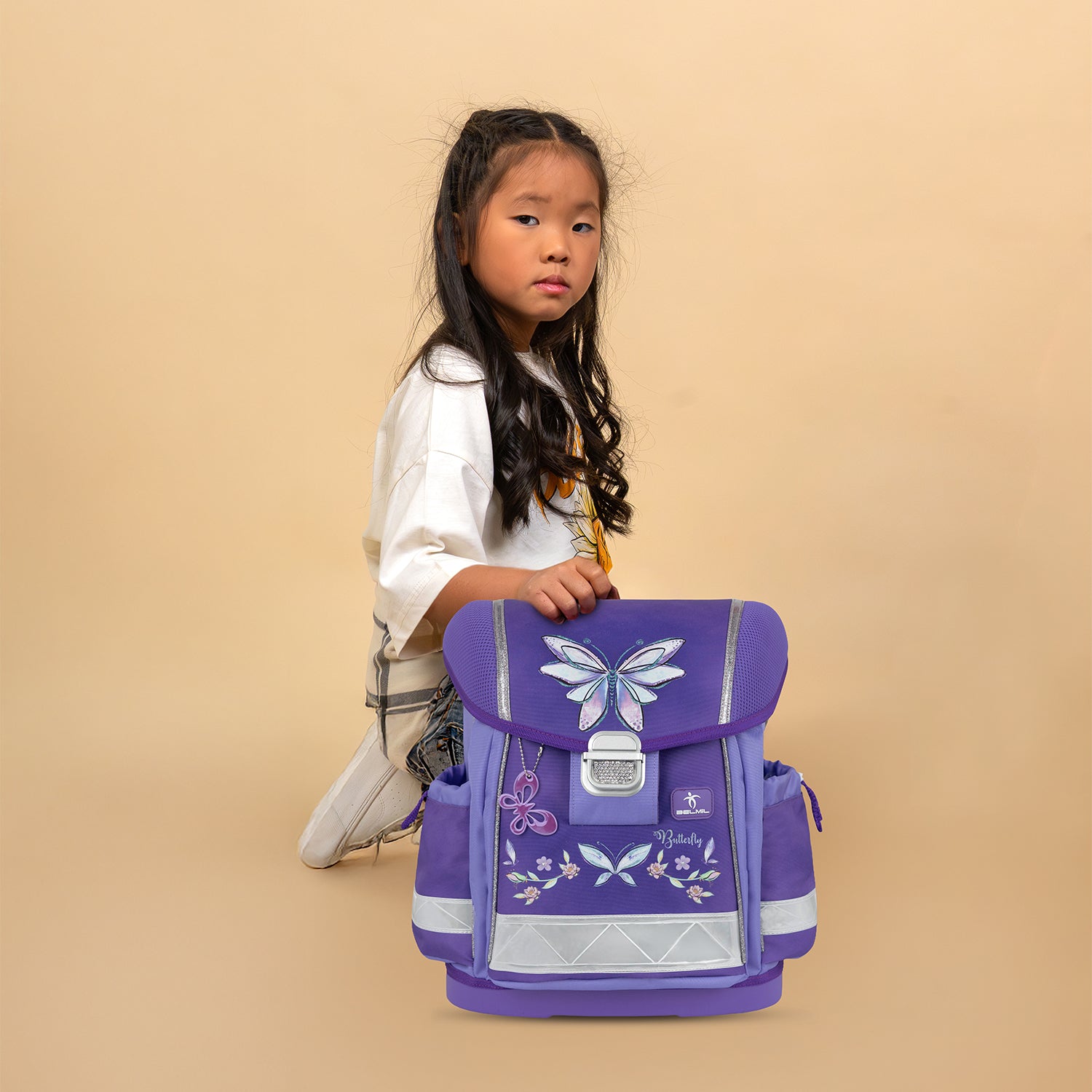 Belmil Classy Ergonomic School Bag Set for Girls “Starlight Wings” Design + Unicorn Raincoat – 5-Piece Back-to-School Bundle