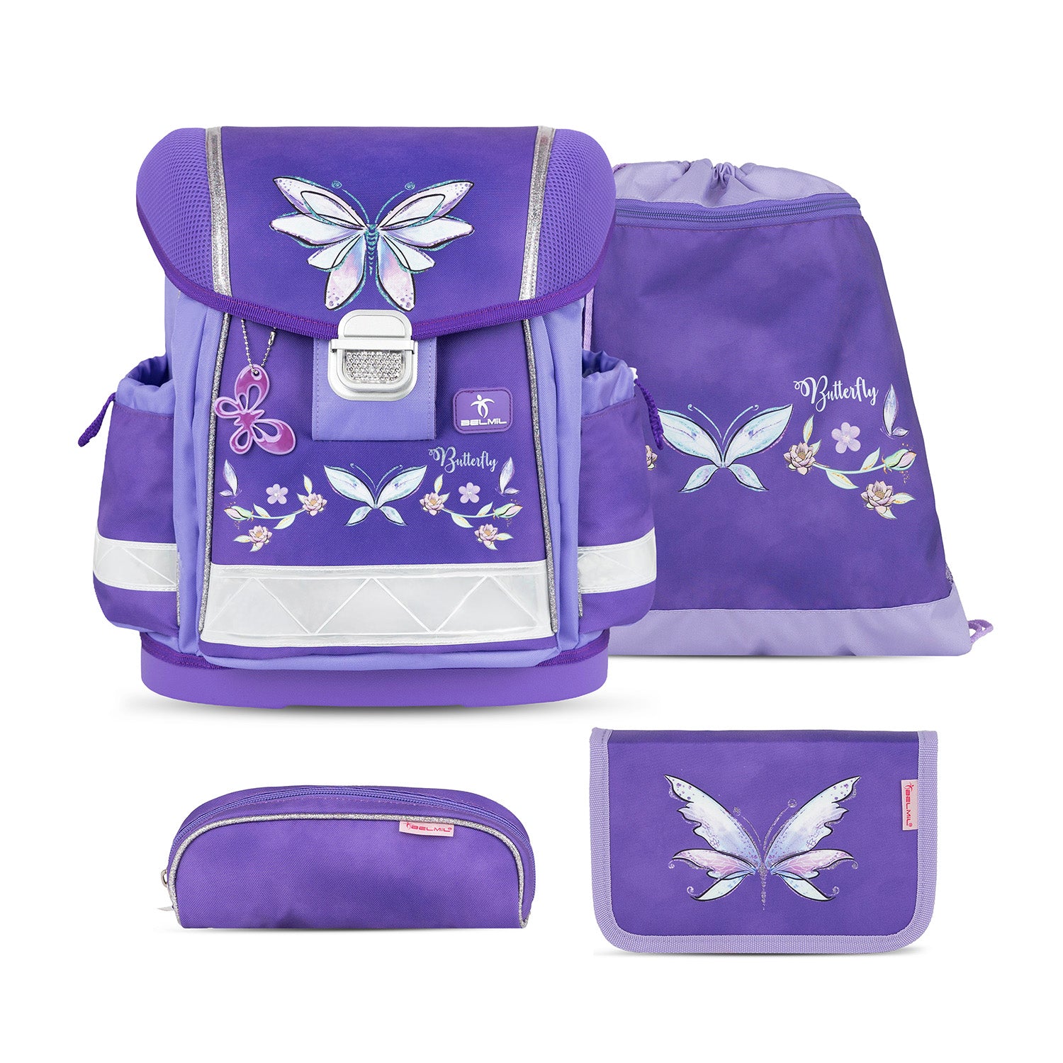 Ergonomic School Bag Set for Girls – Belmil Classy Starlight Wings (4 pcs) featuring a colorful and stylish design for young students.
