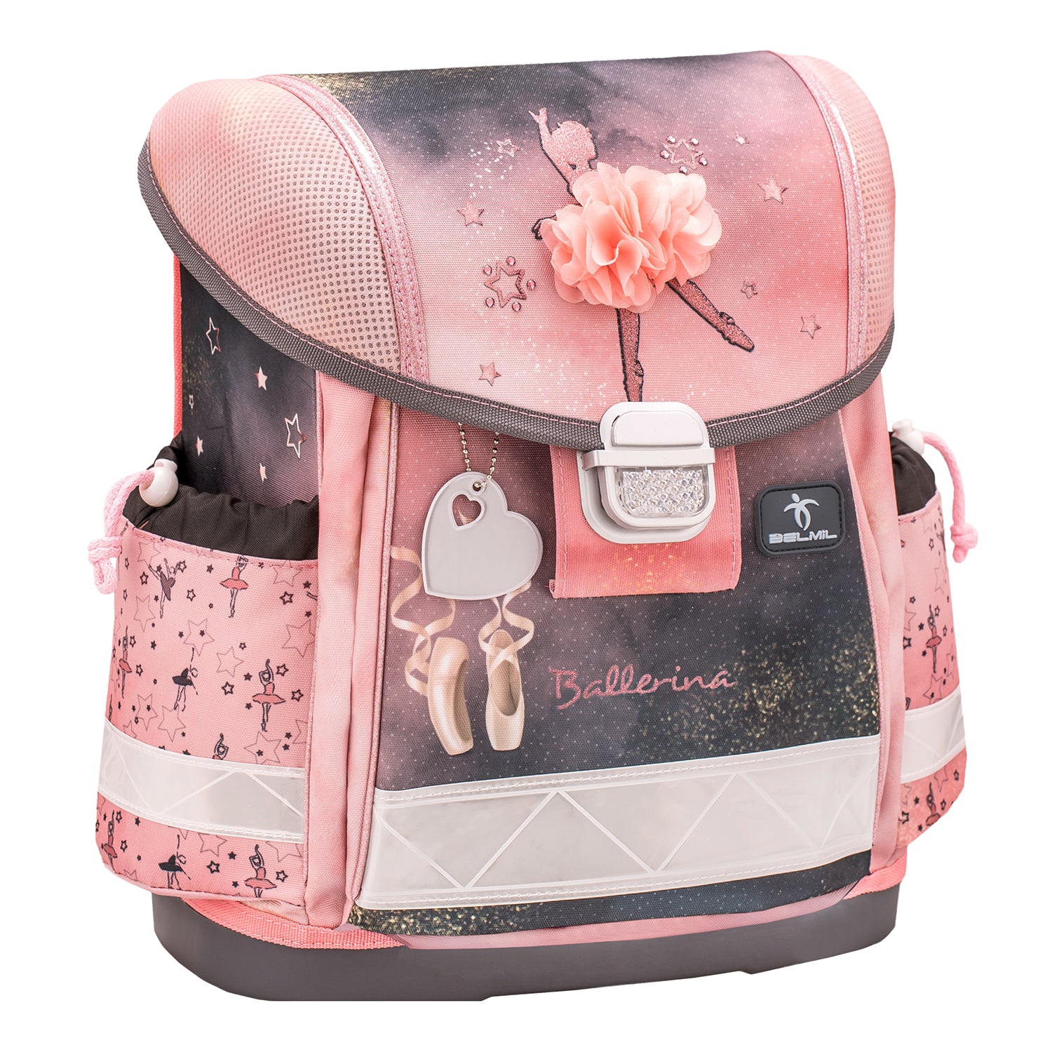 Lightweight Belmil Classy Ergonomic School Bag Set for Girls 'Ballerina Black Pink' and Unicorn Raincoat in a vibrant 4-piece bundle for back-to-school.