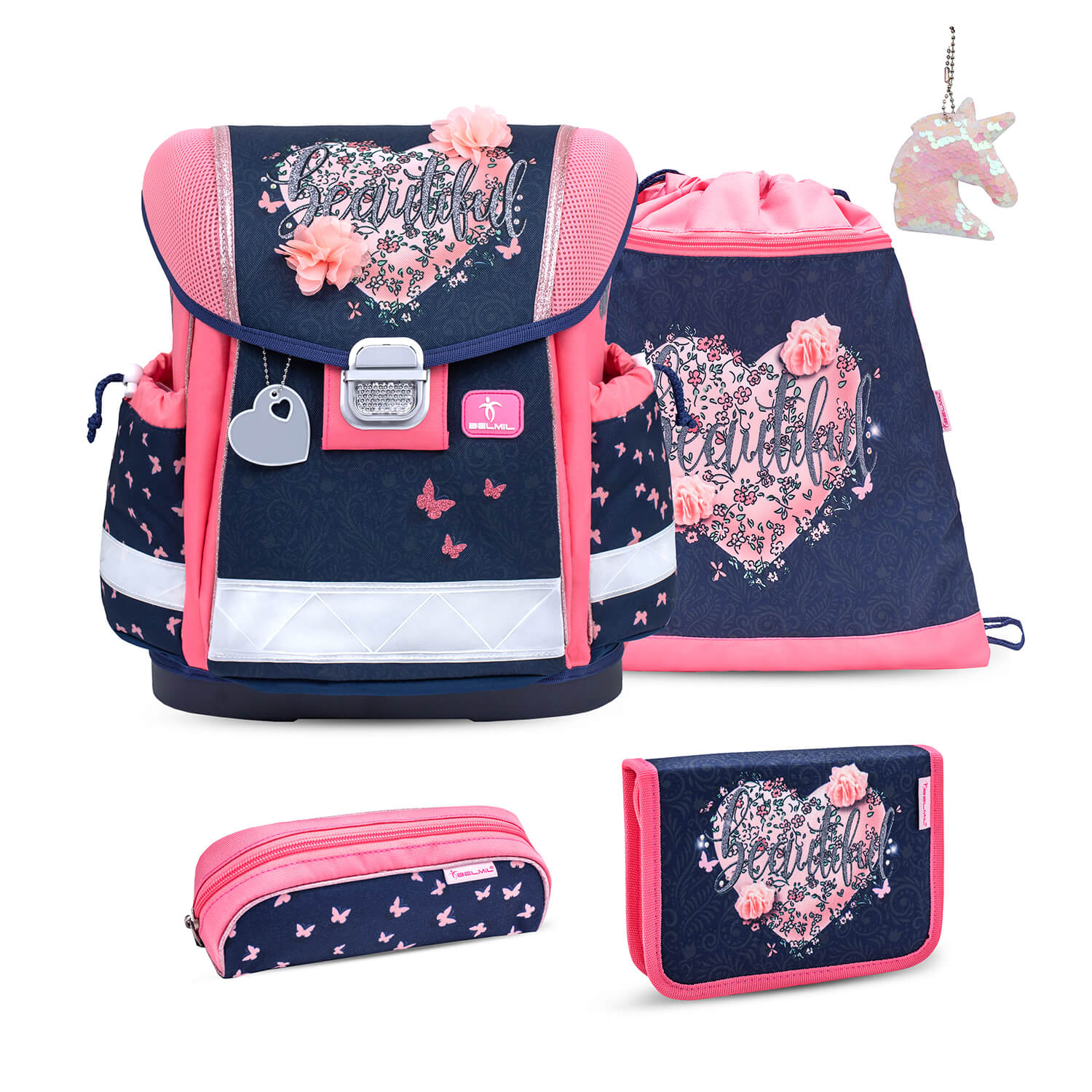 Classy Beautiful Flowers schoolbag set 5 pcs with GRATIS keychain