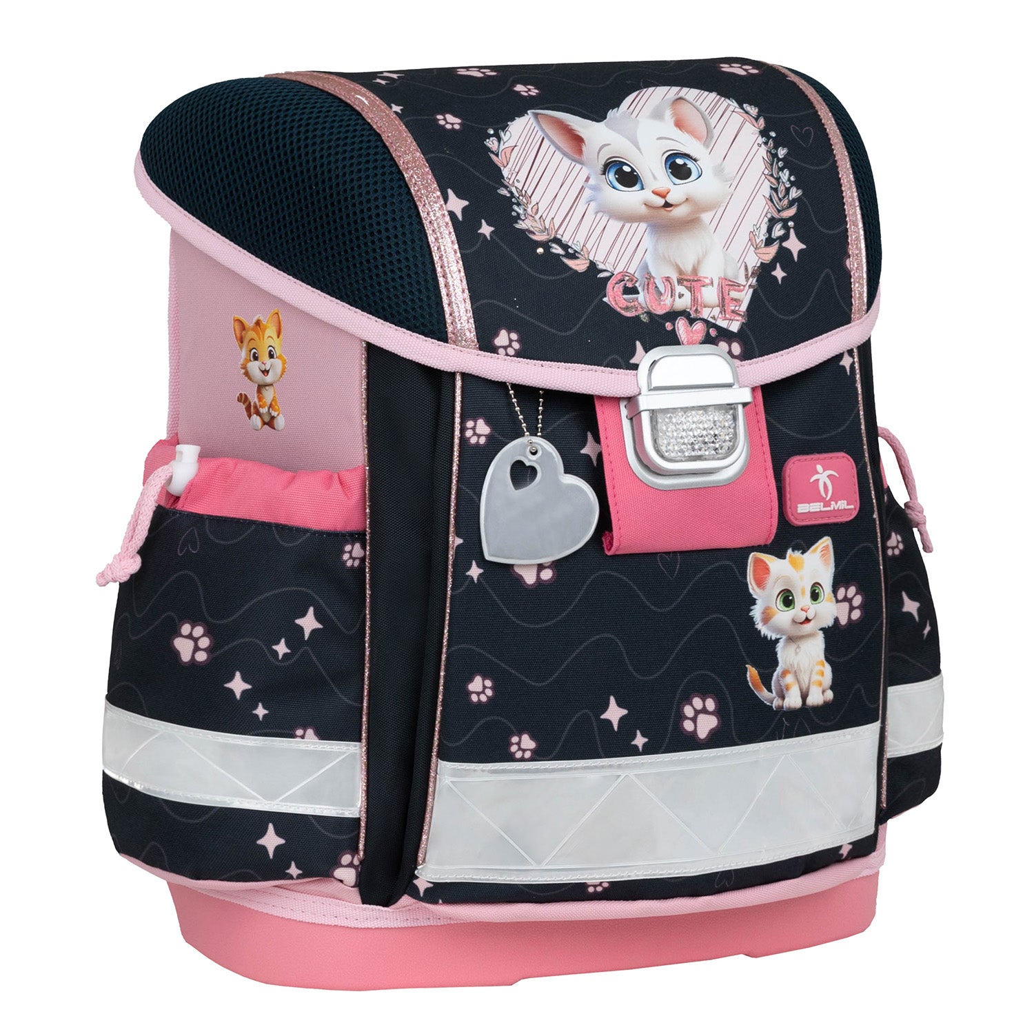 Adjustable shoulder straps of the Belmil Classy Ergonomic School Bag Set for Girls 'Cute Kitten' design providing a comfortable fit.