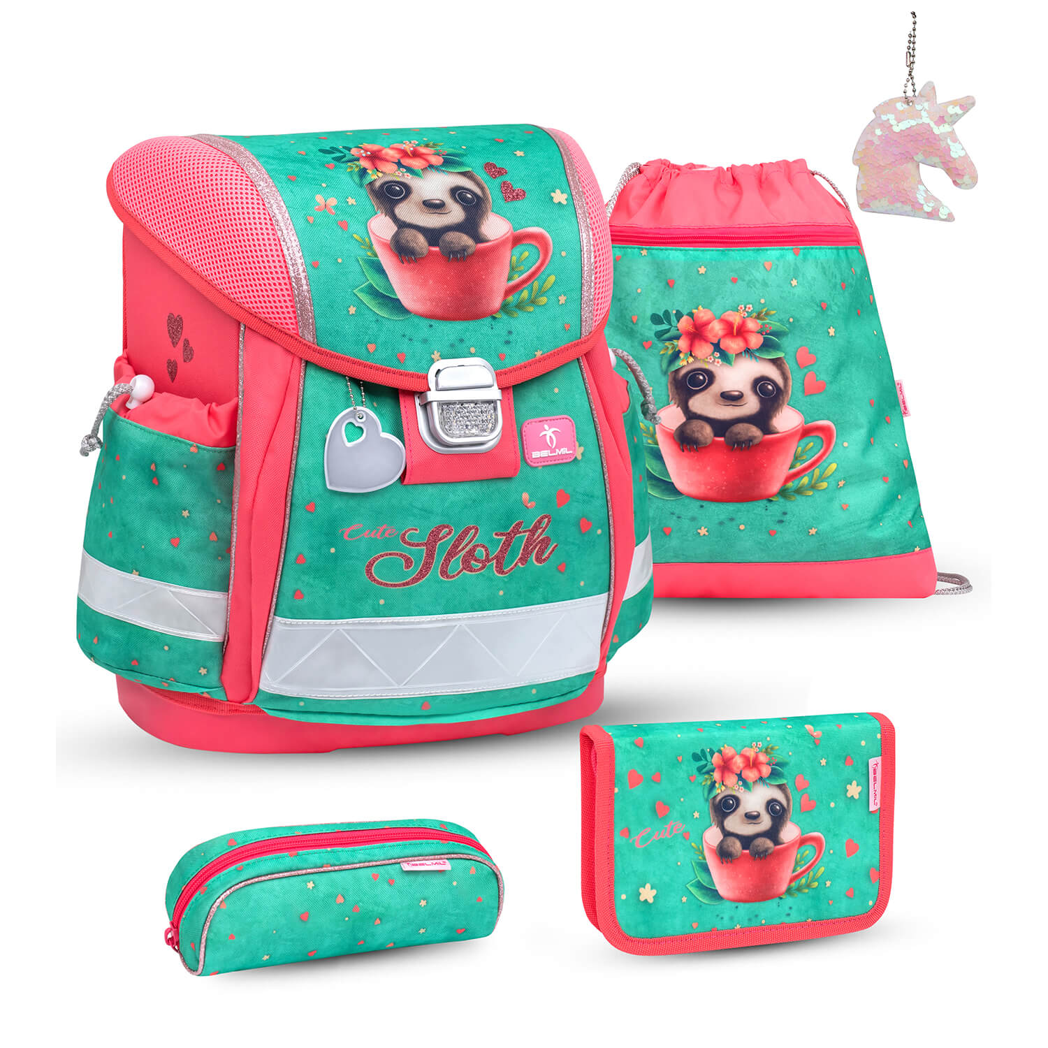 Classy Cute Sloth schoolbag set 5 pcs with GRATIS keychain