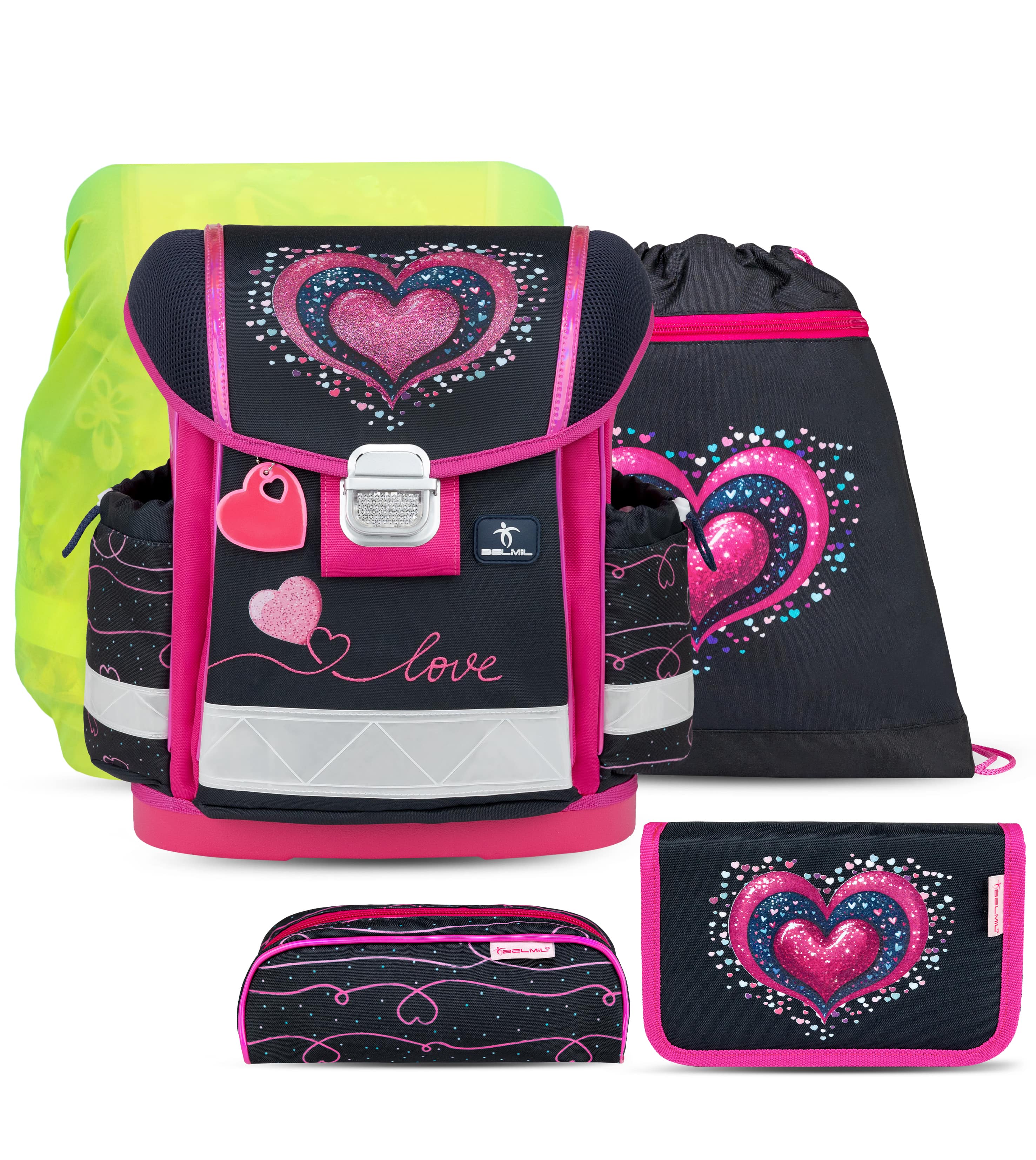 Classy Dark Pinky Schulranzen-Set mit Regenhülle 5 Stück