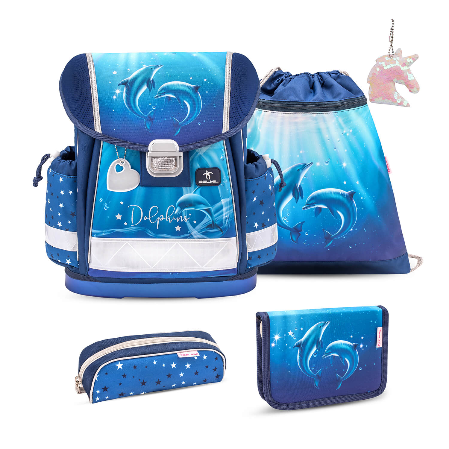Classy Dolphins schoolbag set 5 pcs with GRATIS keychain