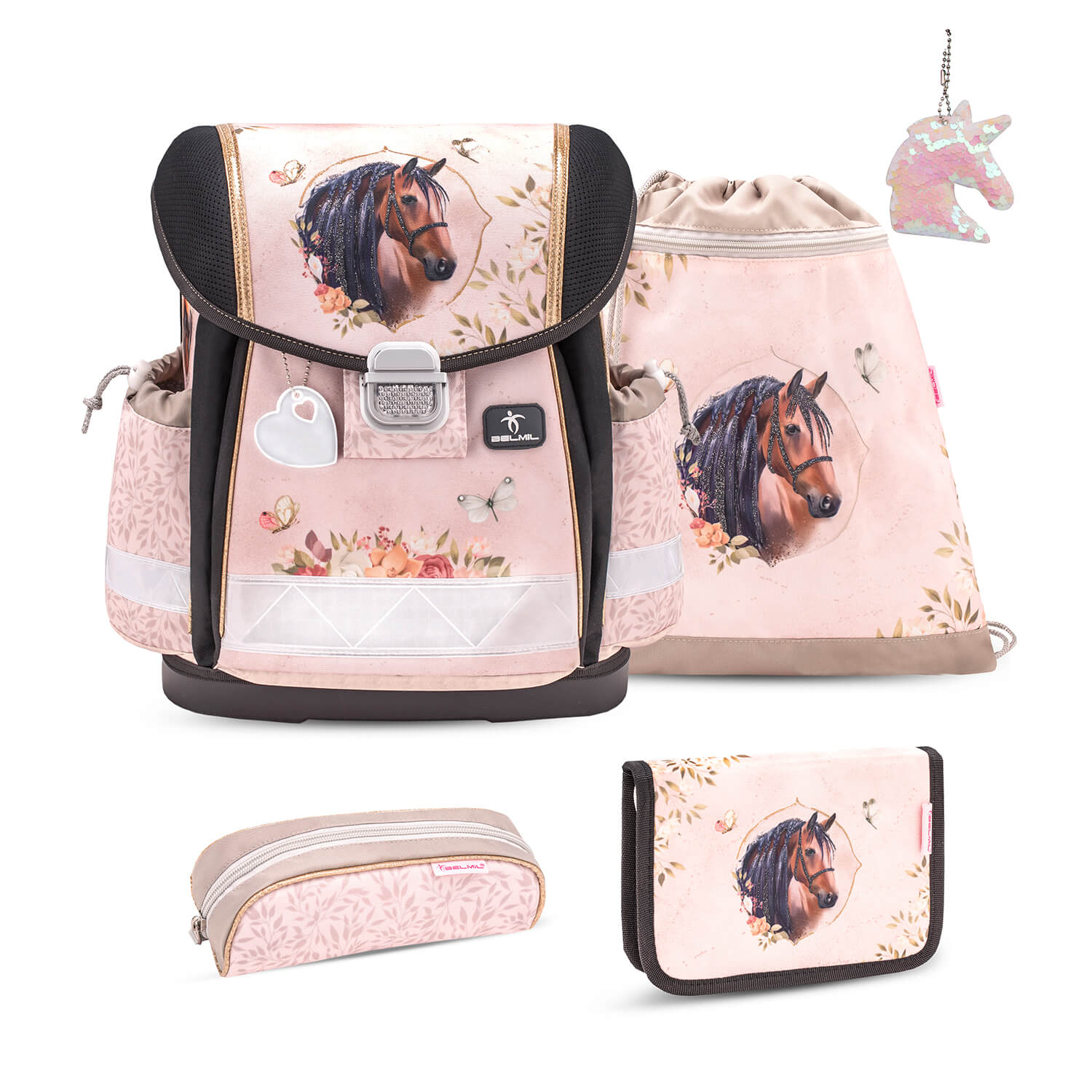 Classy Horse Chestnut schoolbag set 5 pcs with GRATIS keychain