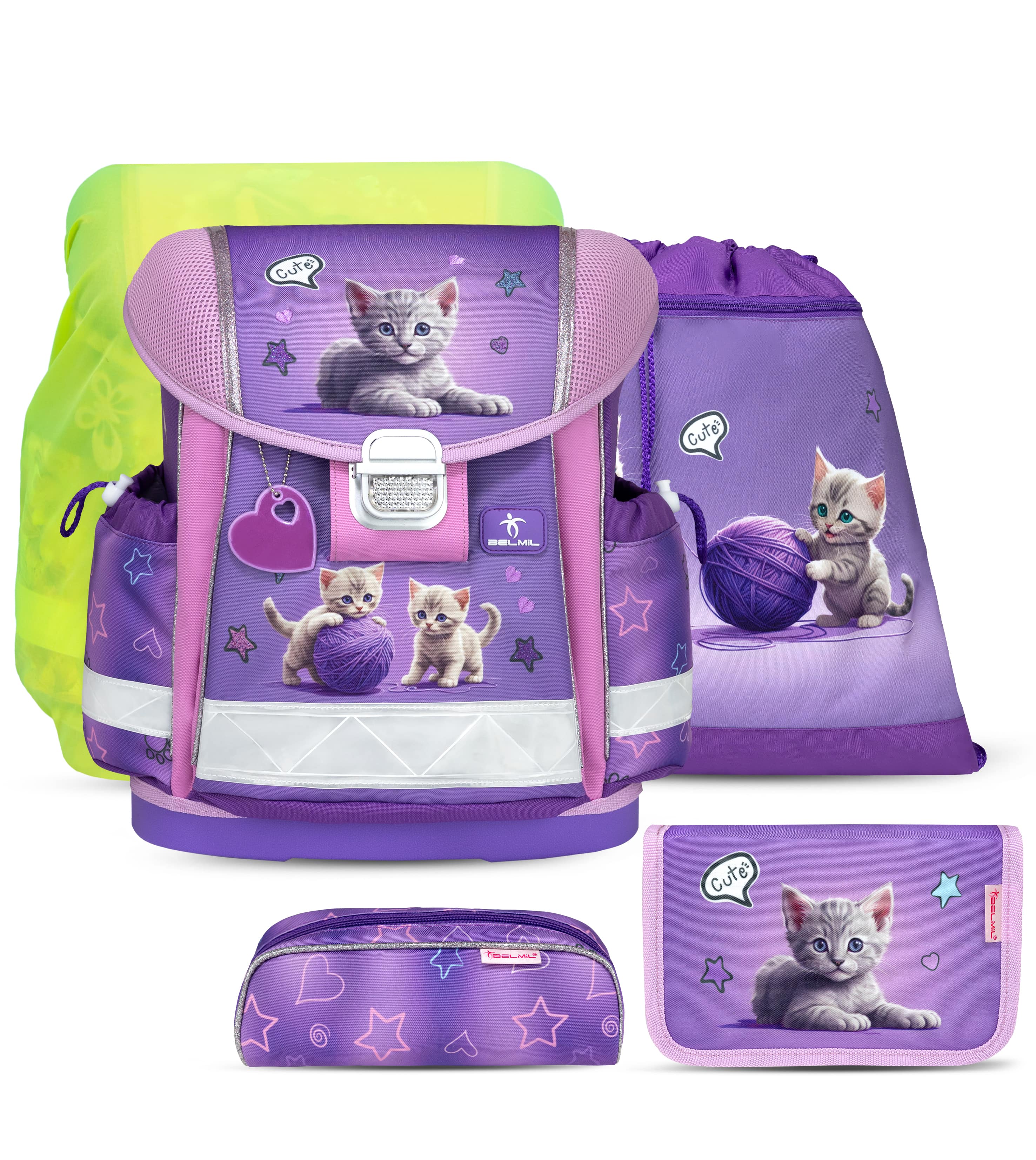 Classy Little Kittens Schulranzen-Set mit Regenhülle 5 Stück